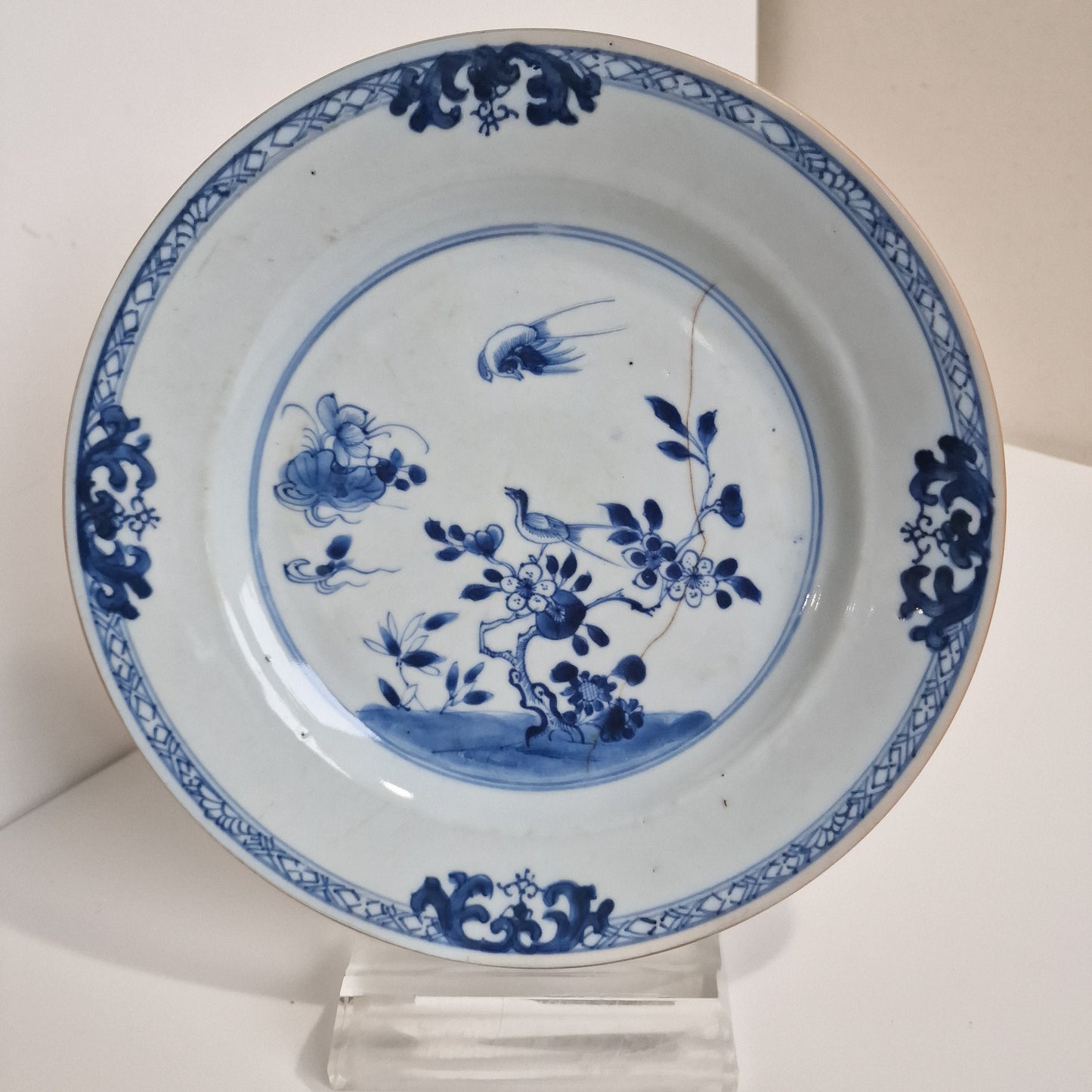 Antique Kangxi Porcelain Dishes, Set of 4, Bird Motif, 18th Century