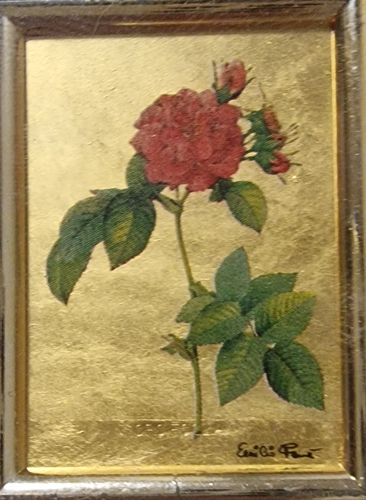 23k gold signed italian framed rose paintings handmade chromographic vintage plated