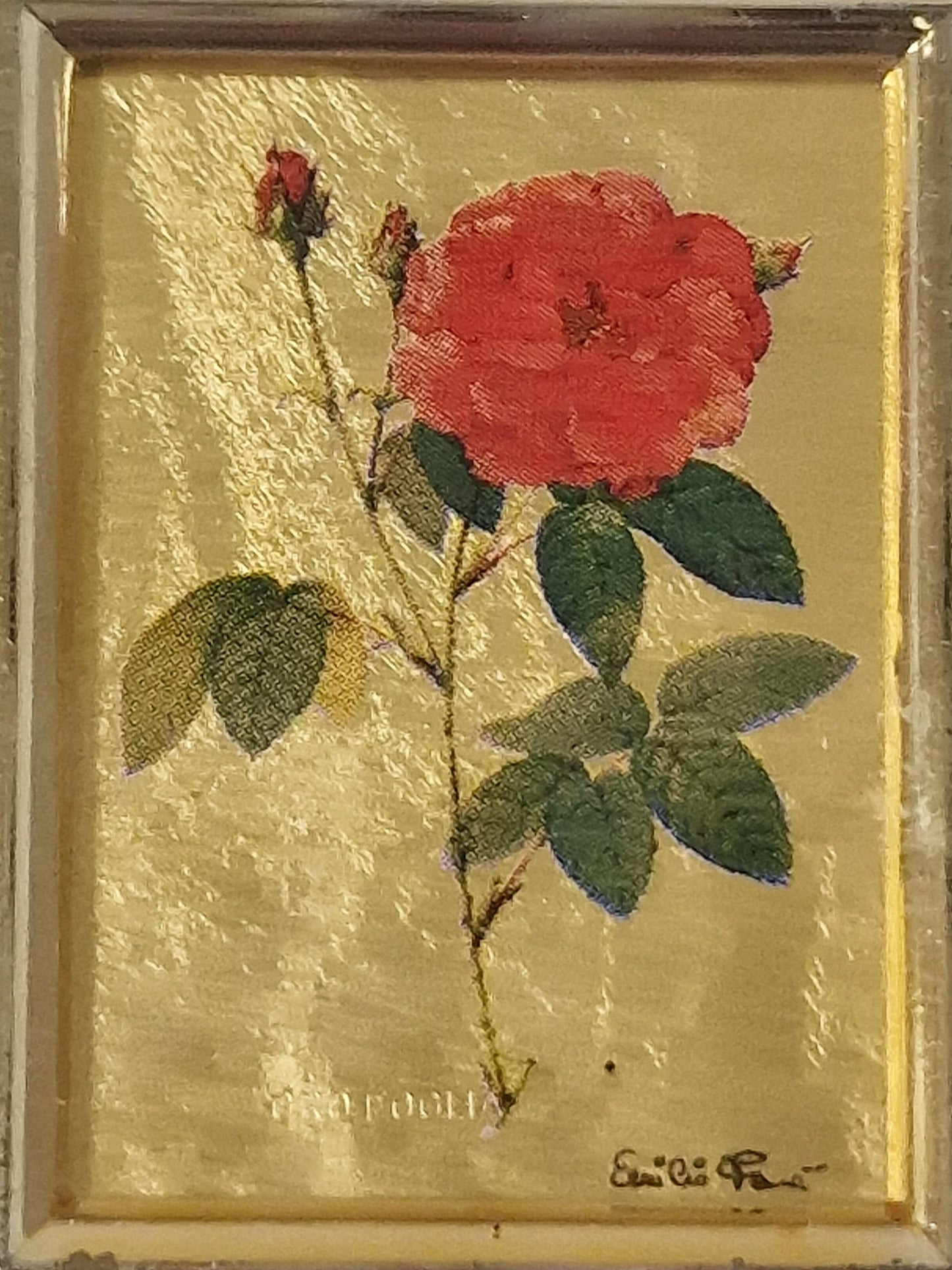 23k gold signed italian framed rose paintings handmade chromographic vintage plated
