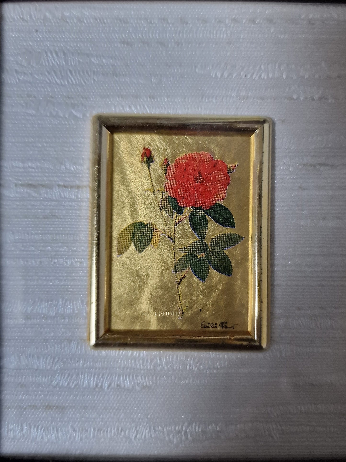 23k gold signed italian framed rose paintings handmade chromographic vintage plated