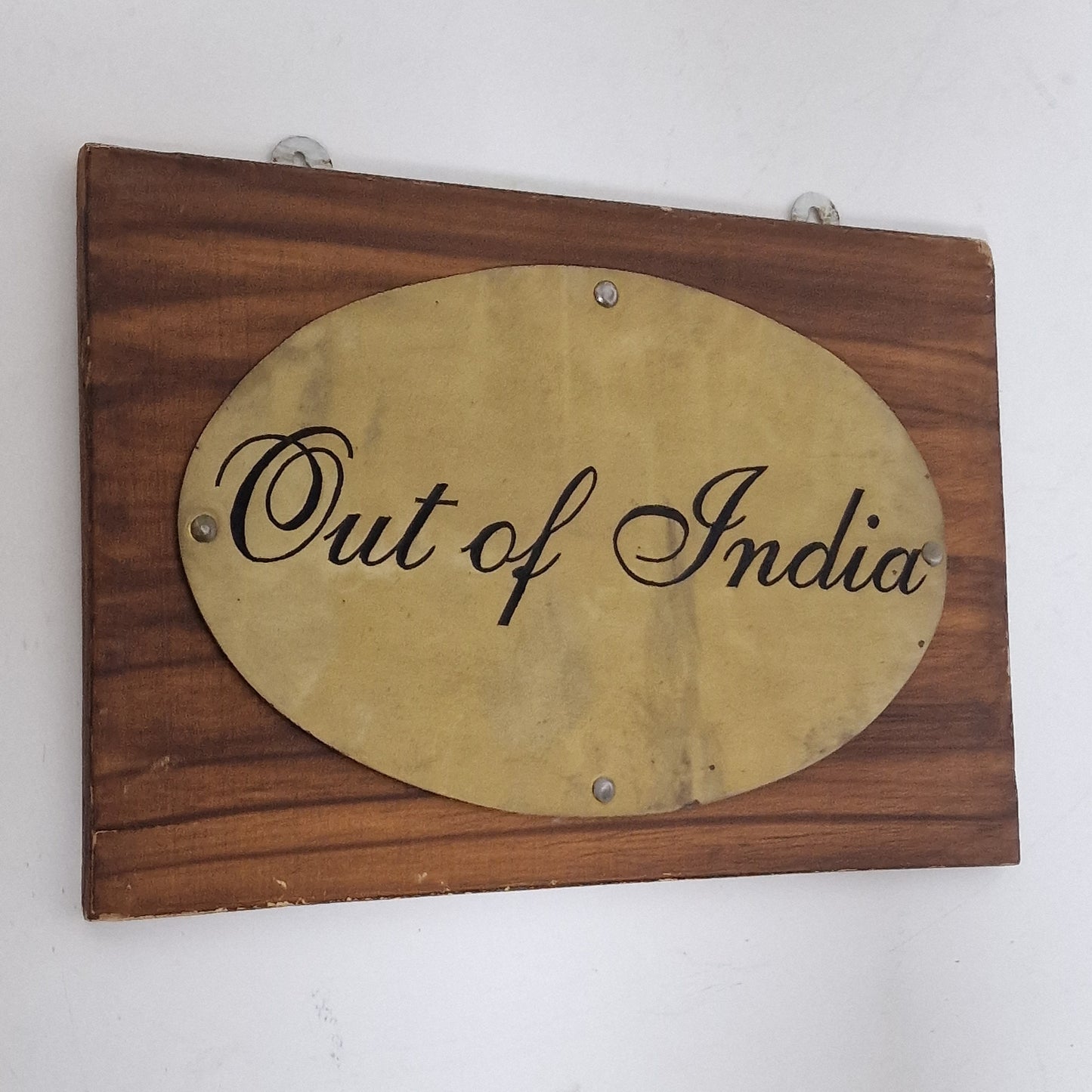 British India: kolonial plate 'out of india' wood copper antiques