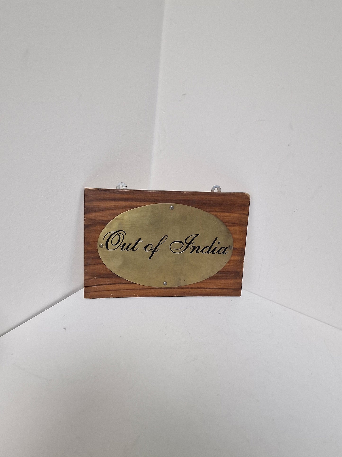 British India: kolonial plate 'out of india' wood copper antiques
