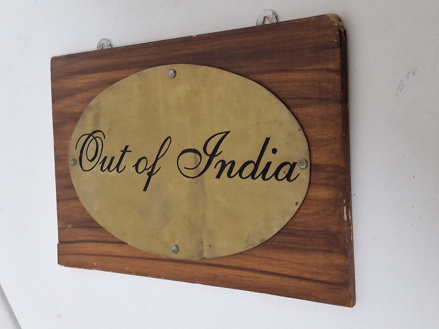 British India: kolonial plate 'out of india' wood copper antiques