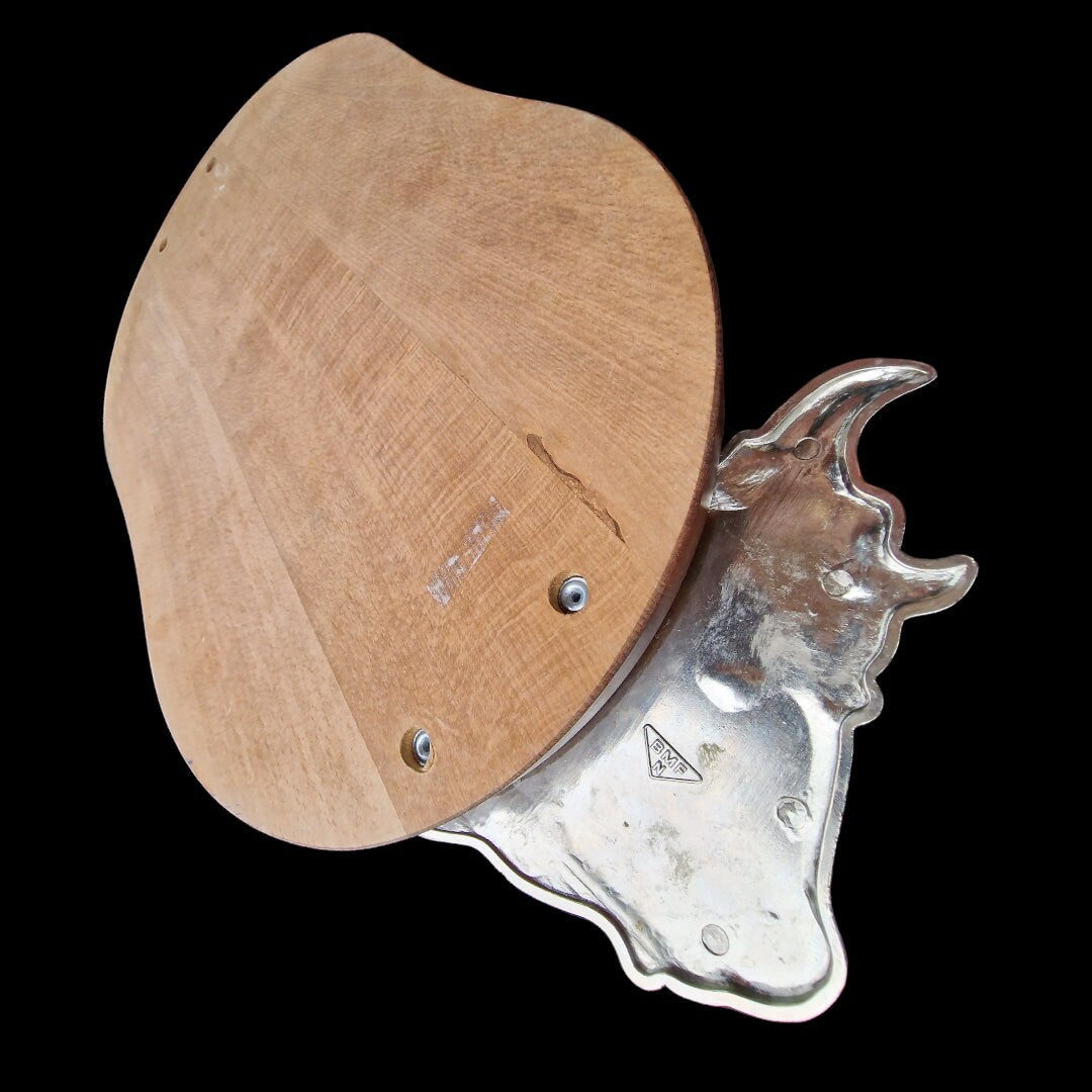 Hardwood Serving Tray, Chrome Bull Accents, 56cm Board