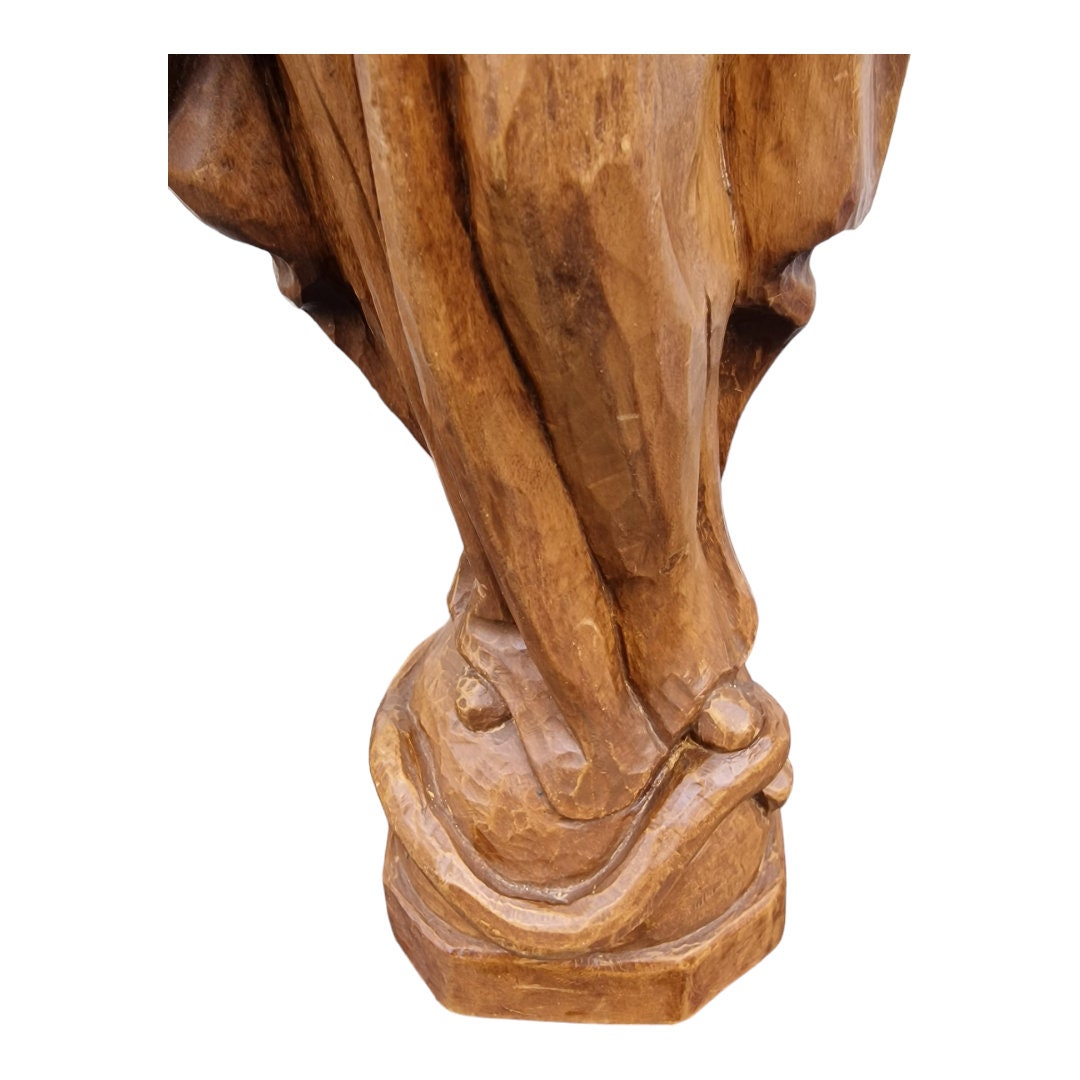 Limburgs kloosterhouten sculptuur 44 cm grote Art Deco houtsnijwerk Madonna, maria holland