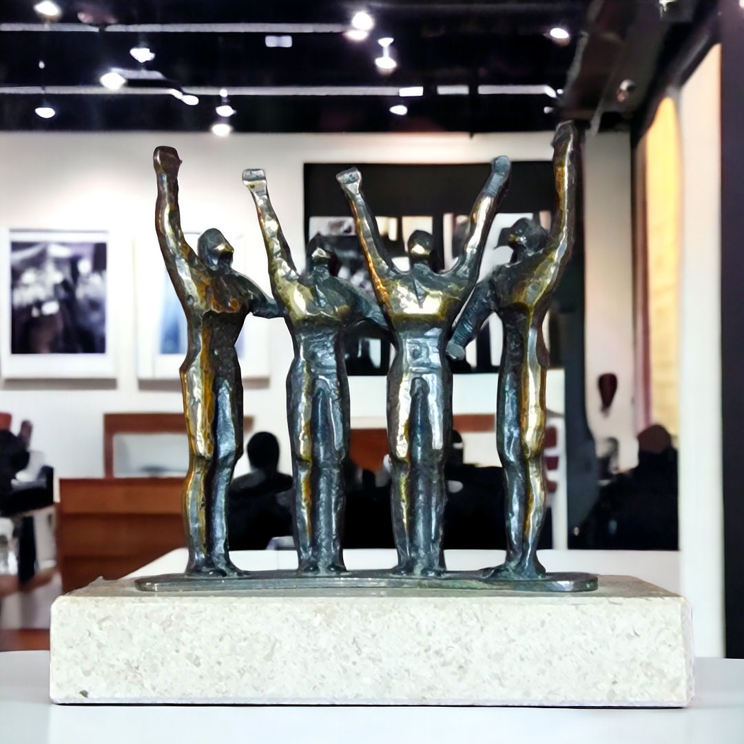 Bronze Figure Sculpture on Marble Base, Dutch Designer Art, 14 cm