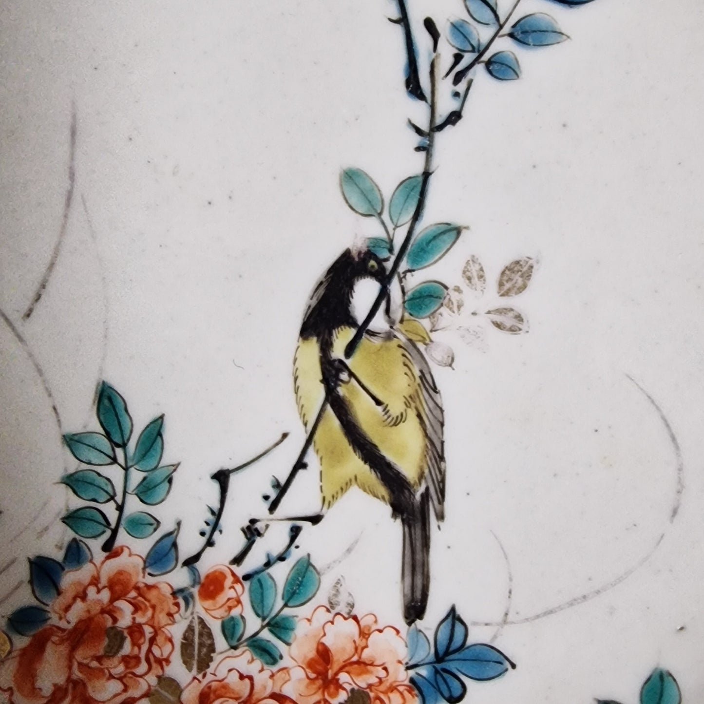 Kakiemon, ca 1870, meiji 19e eeuws antiek japanse verfijne voorstelling en lotus vorm, bird bord plate dish japanese antiques polychrome