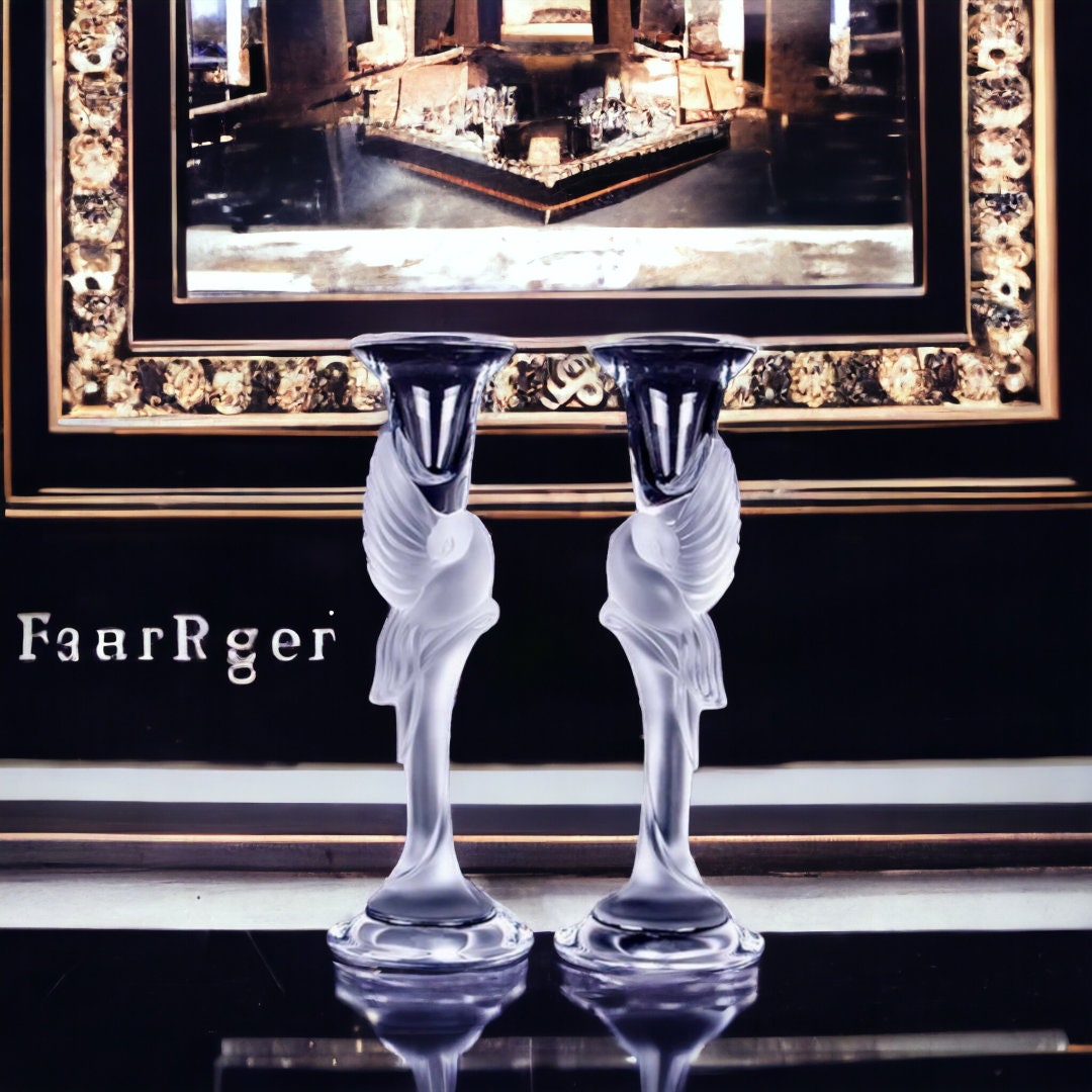 Fabergé Snow Dove Crystal Candlesticks, Igor Carl Fabergé, France