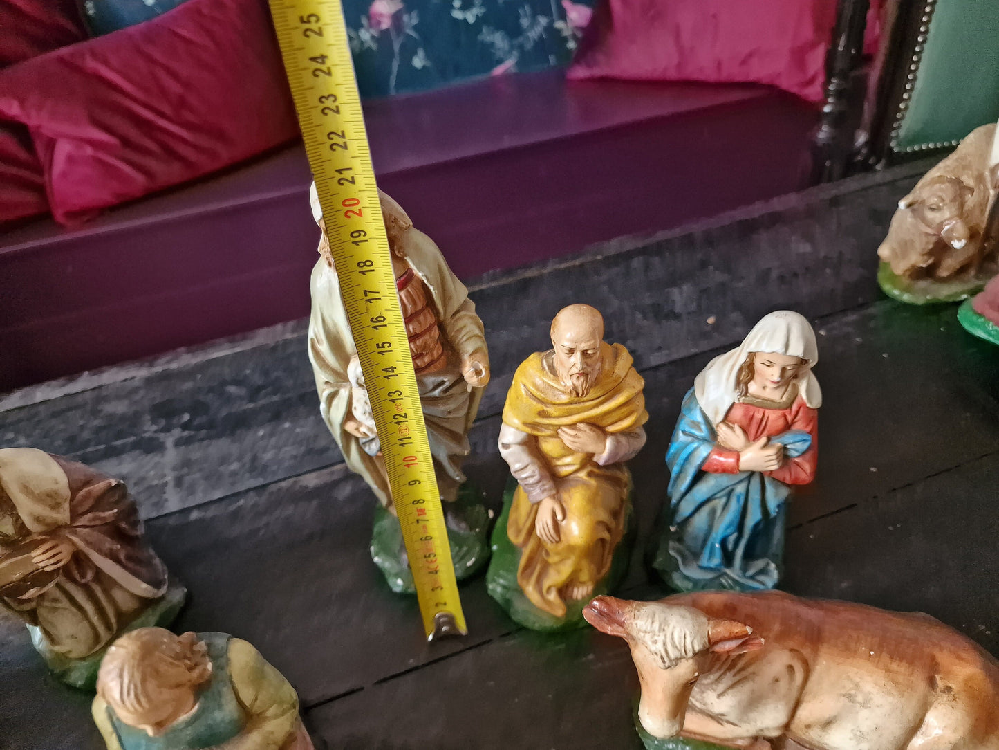 Antique 19th Century Polychrome Nativity Scene, Christmas Kerstgroep