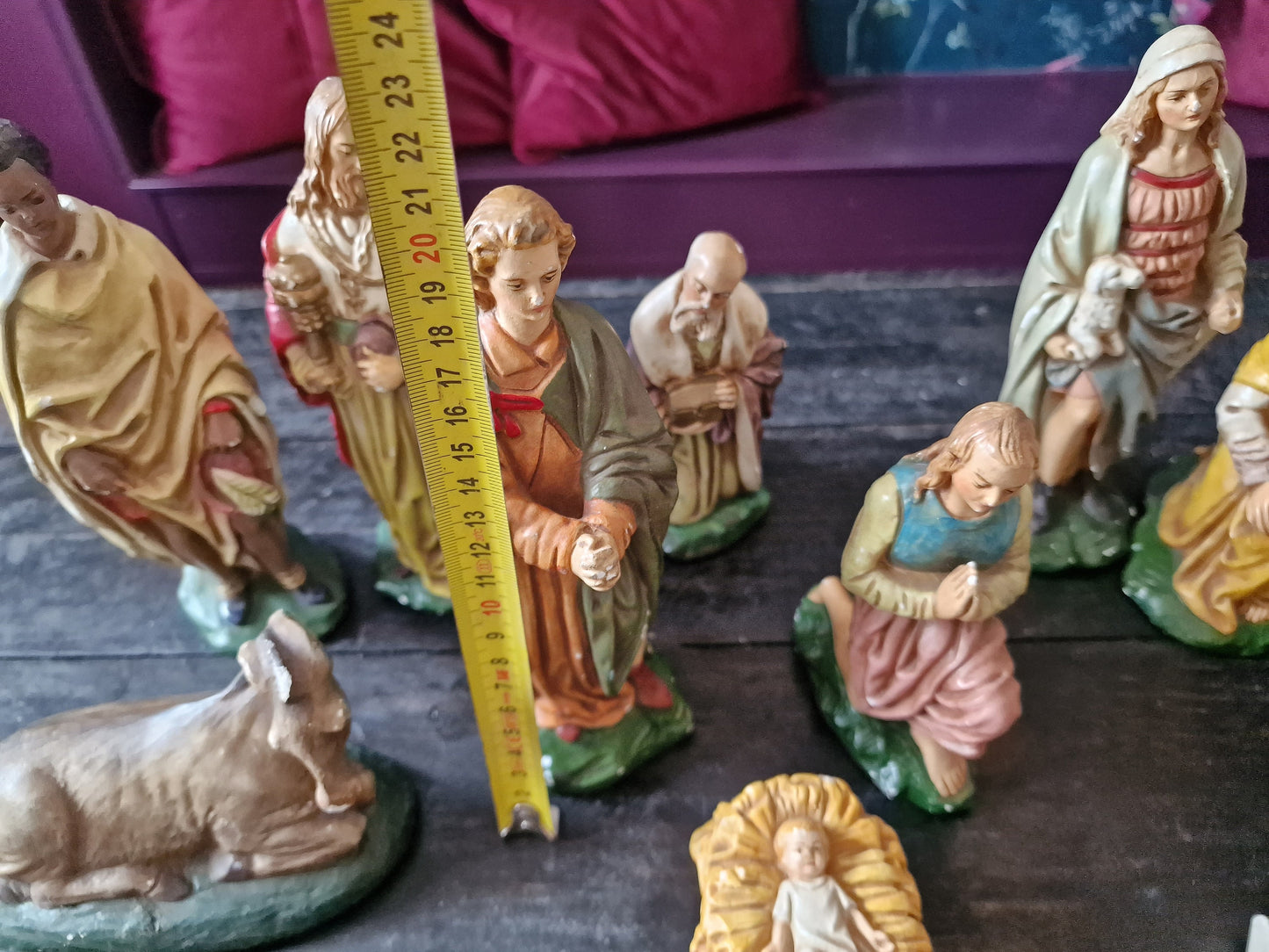 Antique 19th Century Polychrome Nativity Scene, Christmas Kerstgroep