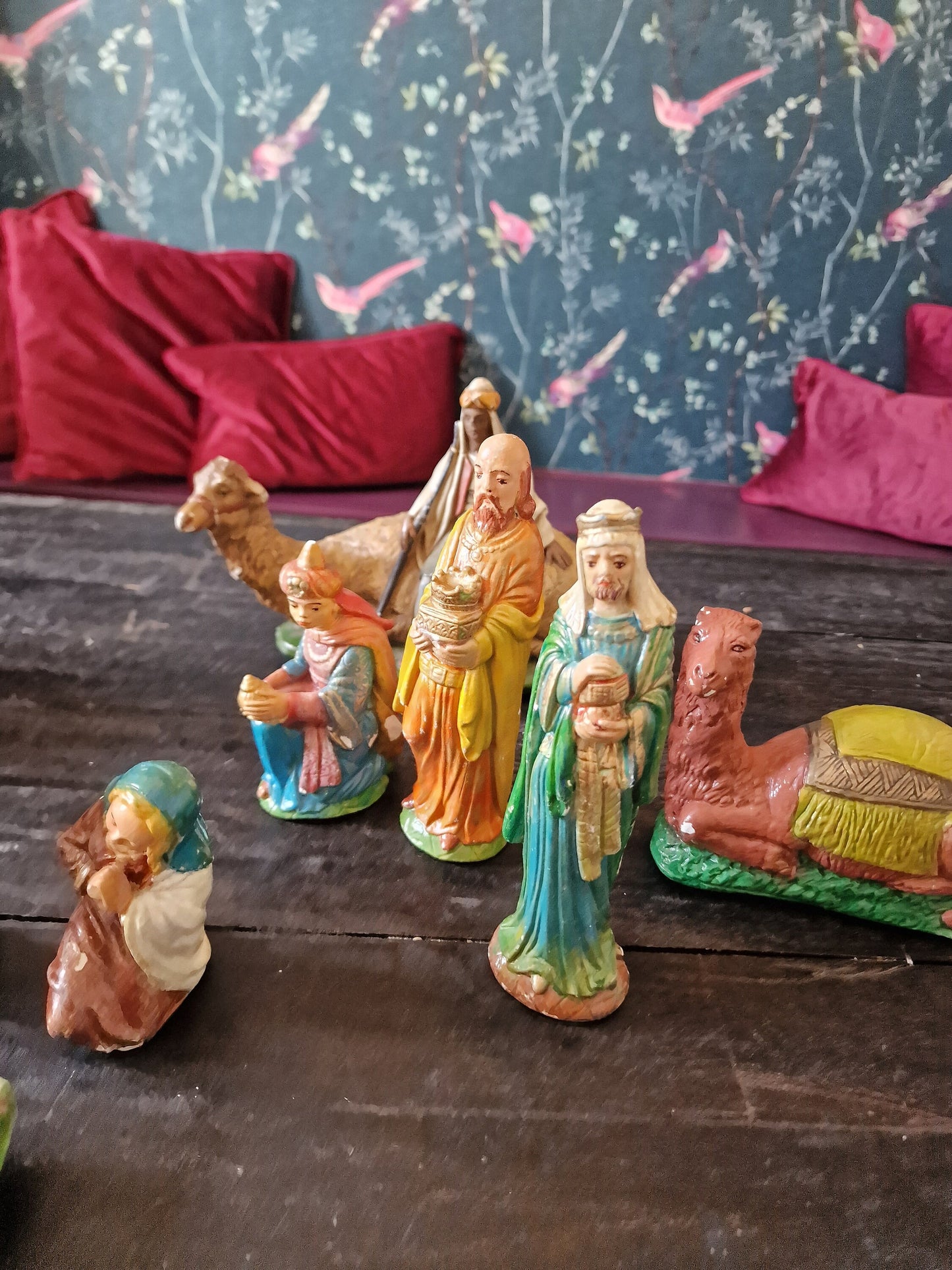 Antique Art Nouveau Polychrome Nativity Scene, ca 1910-1920