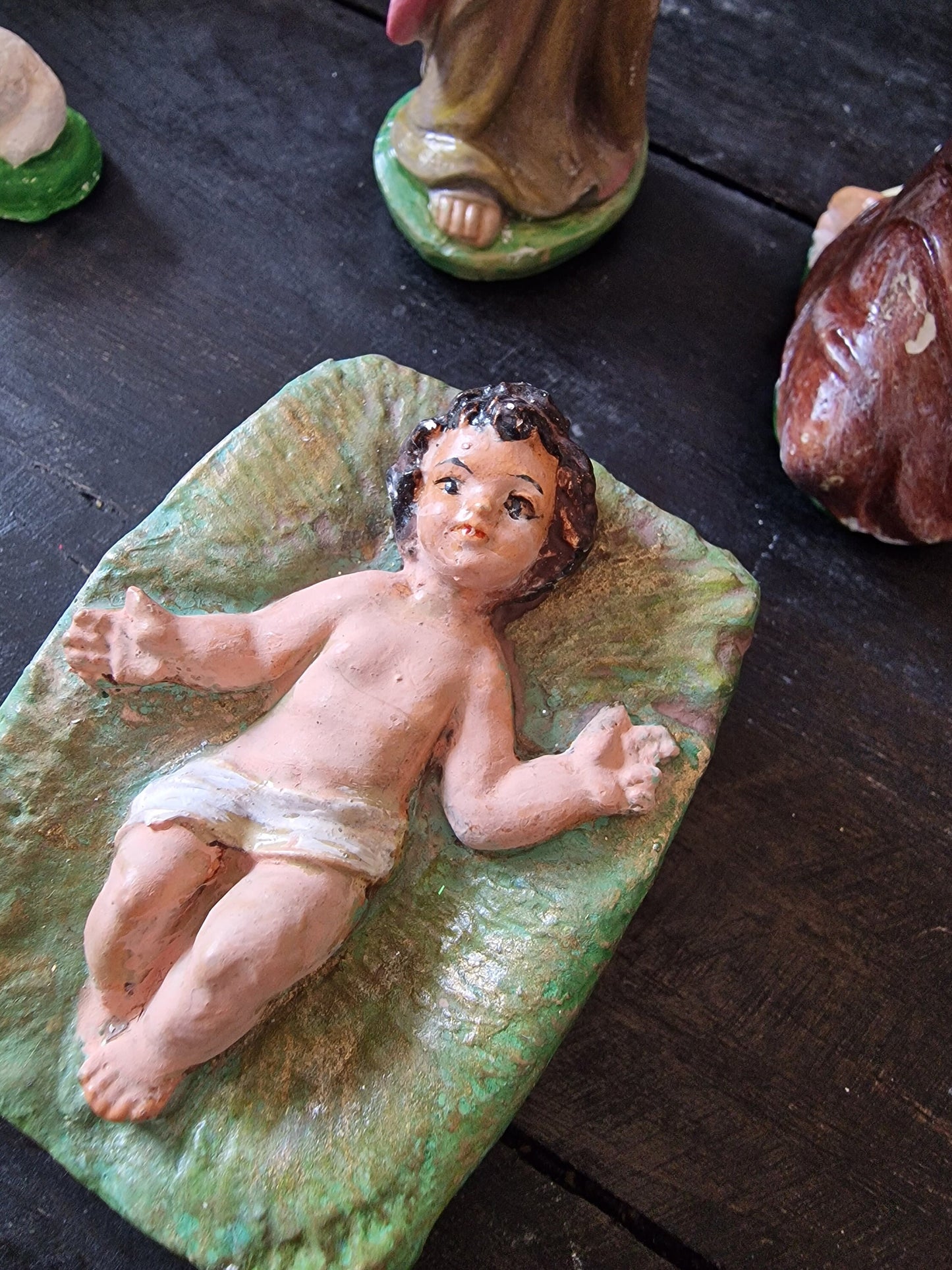 Antique Art Nouveau Polychrome Nativity Scene, ca 1910-1920