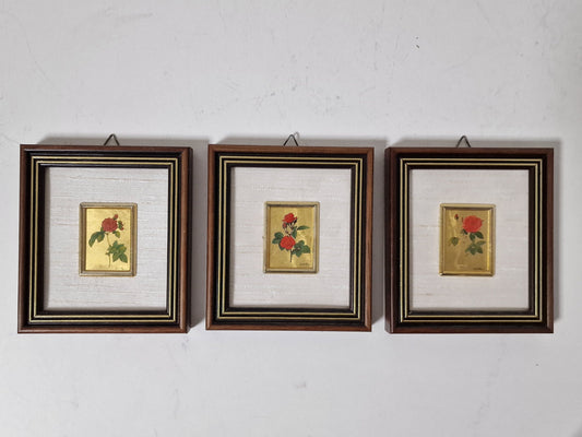 23k gold signed italian framed rose paintings handmade chromographic vintage plated