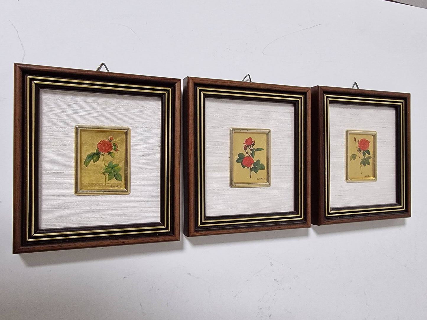 23k gold signed italian framed rose paintings handmade chromographic vintage plated