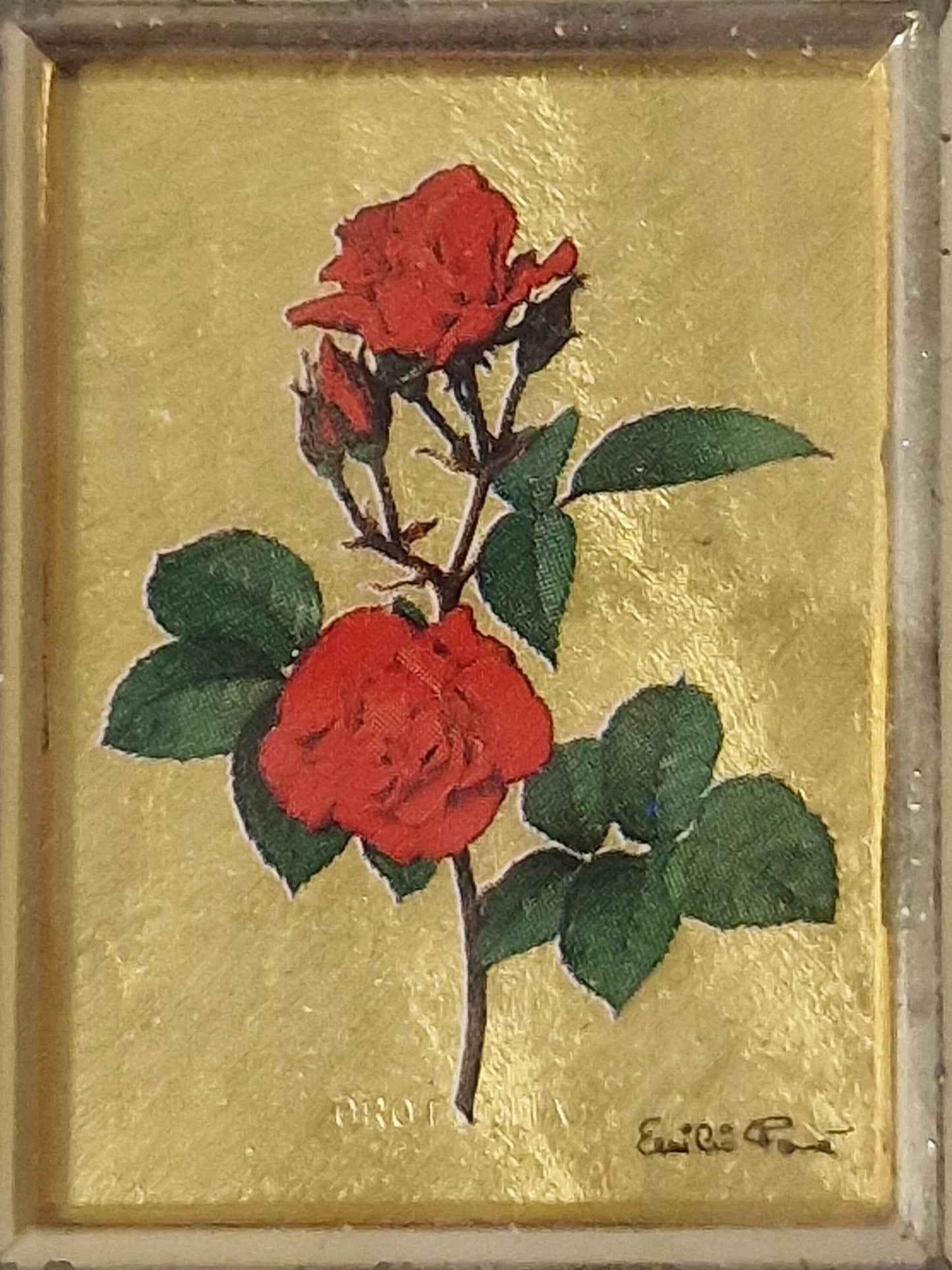 23k gold signed italian framed rose paintings handmade chromographic vintage plated