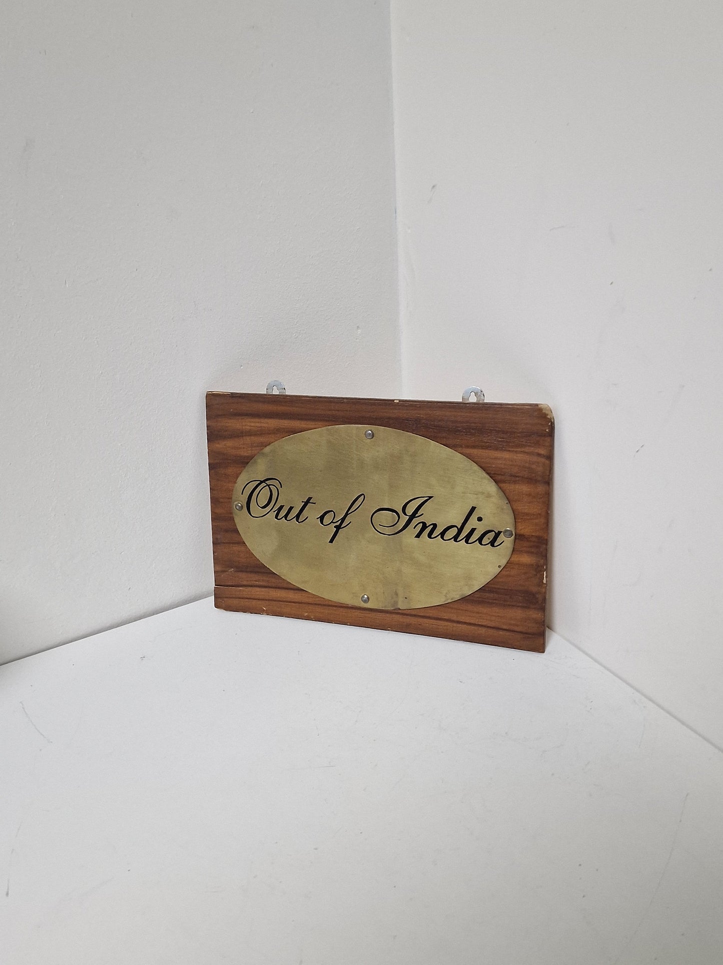 British India: kolonial plate 'out of india' wood copper antiques
