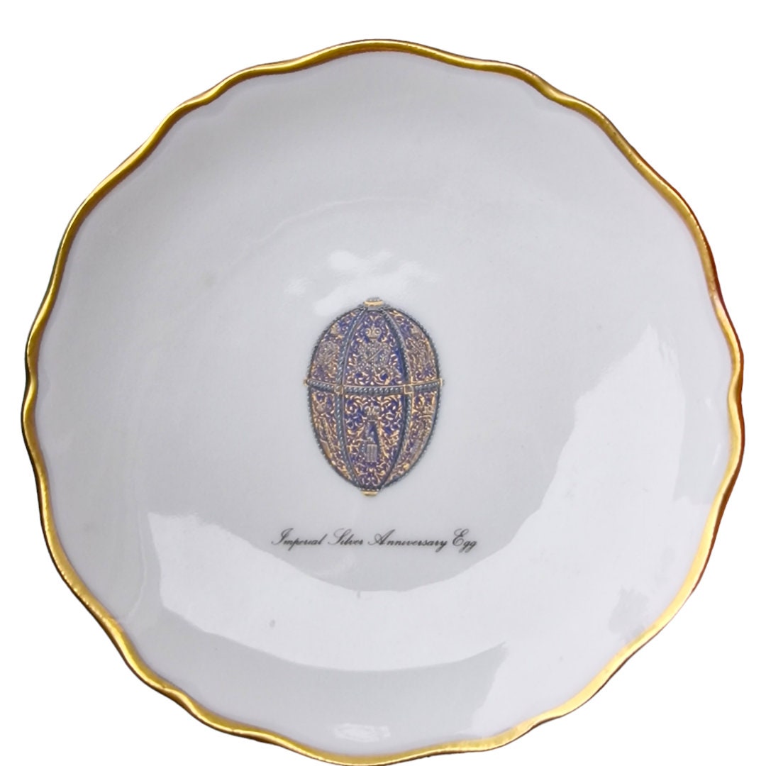 Fabergé Porcelain Gilt Jewelry Dish, Imperial Egg Design