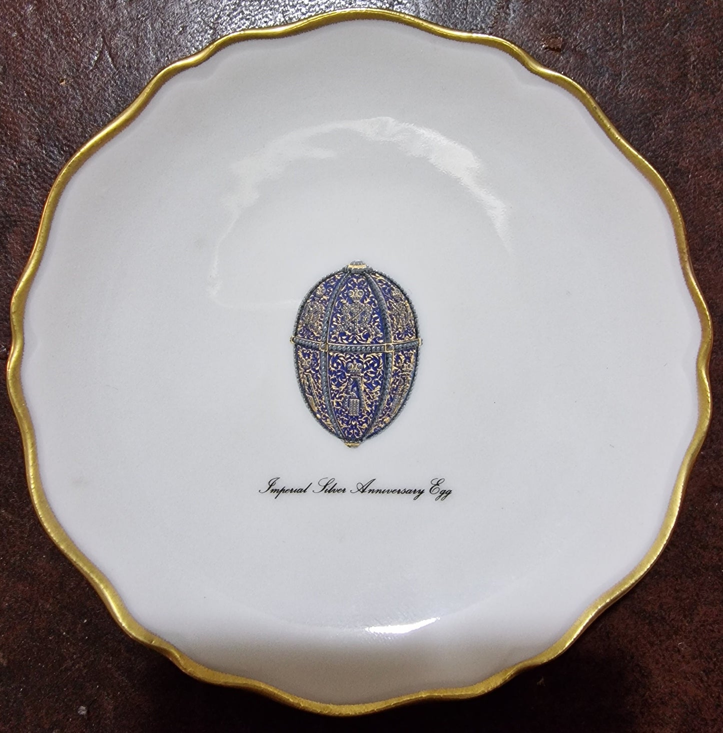 Fabergé Porcelain Gilt Jewelry Dish, Imperial Egg Design