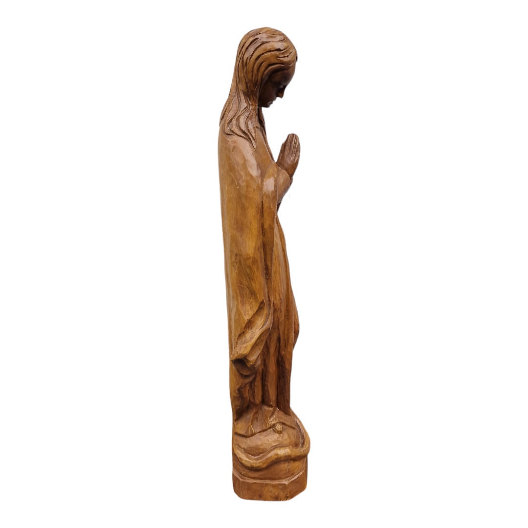 Limburgs kloosterhouten sculptuur 44 cm grote Art Deco houtsnijwerk Madonna, maria holland