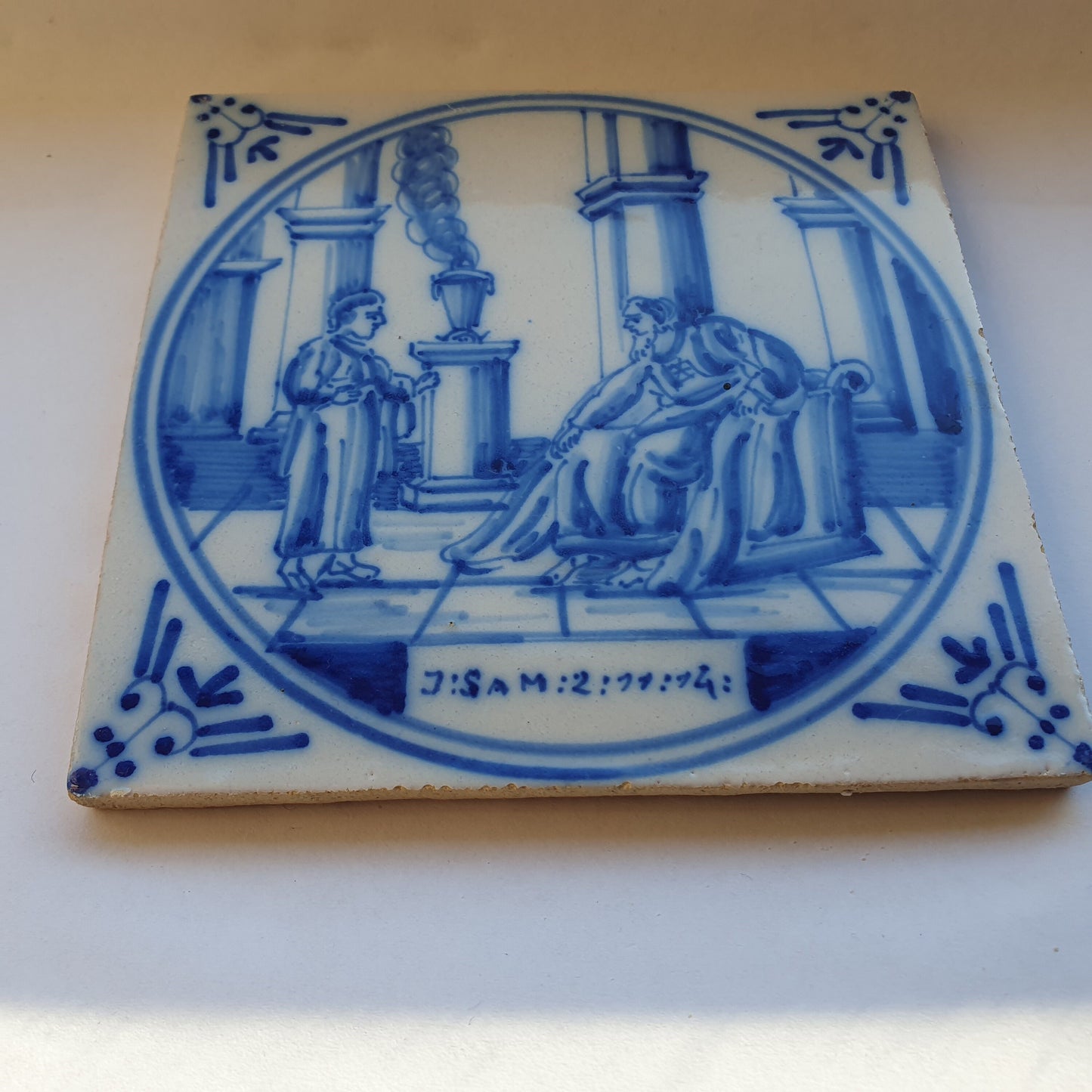 Antique Delft Blue Tile, Biblical Scene, Ossekophoek Motif