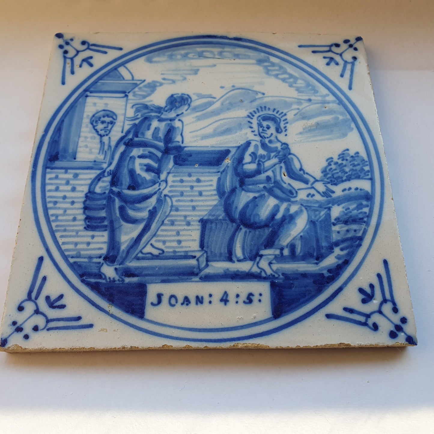 Antique Delft Blue Tile, Biblical Scene, ca 1900