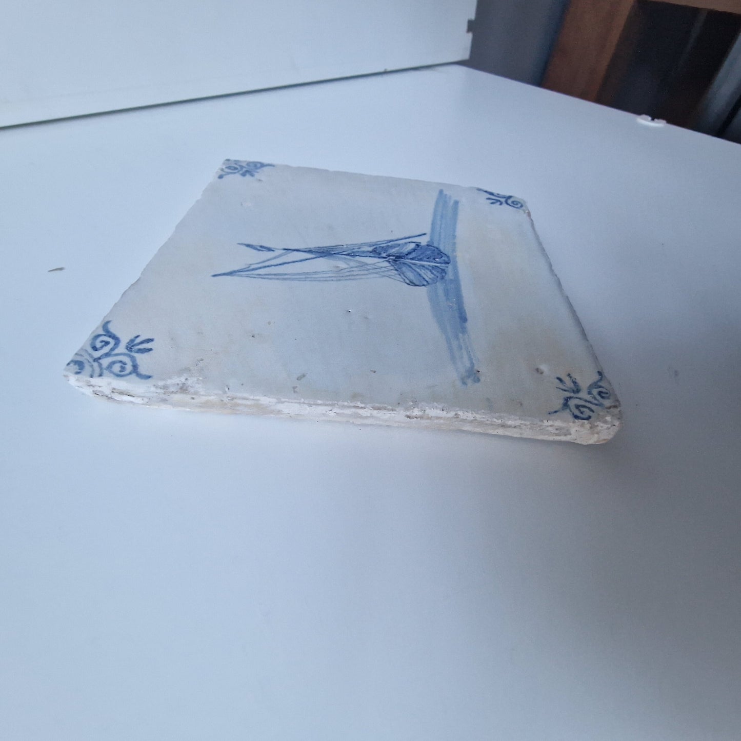 Dutch Delft Tile – 17th Century Ship, Ossenkop Motif