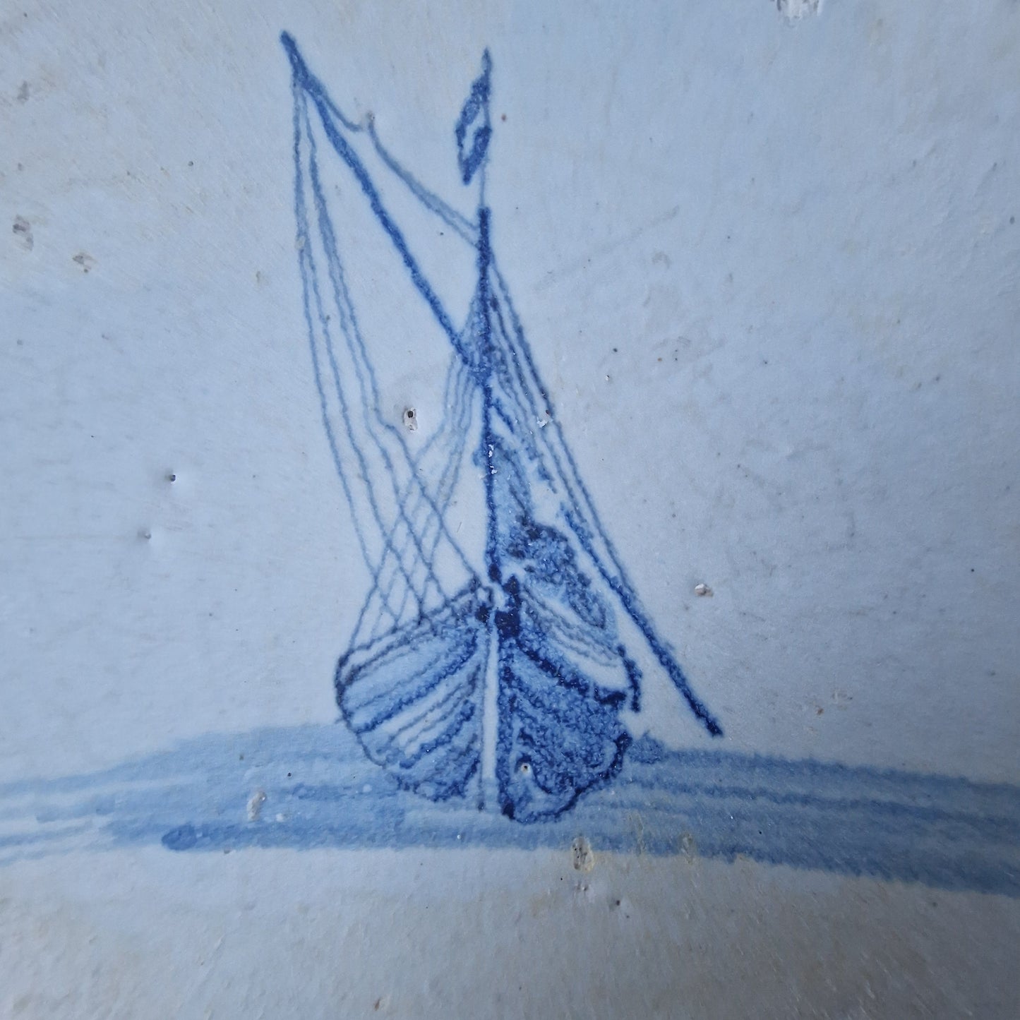 Dutch Delft Tile – 17th Century Ship, Ossenkop Motif