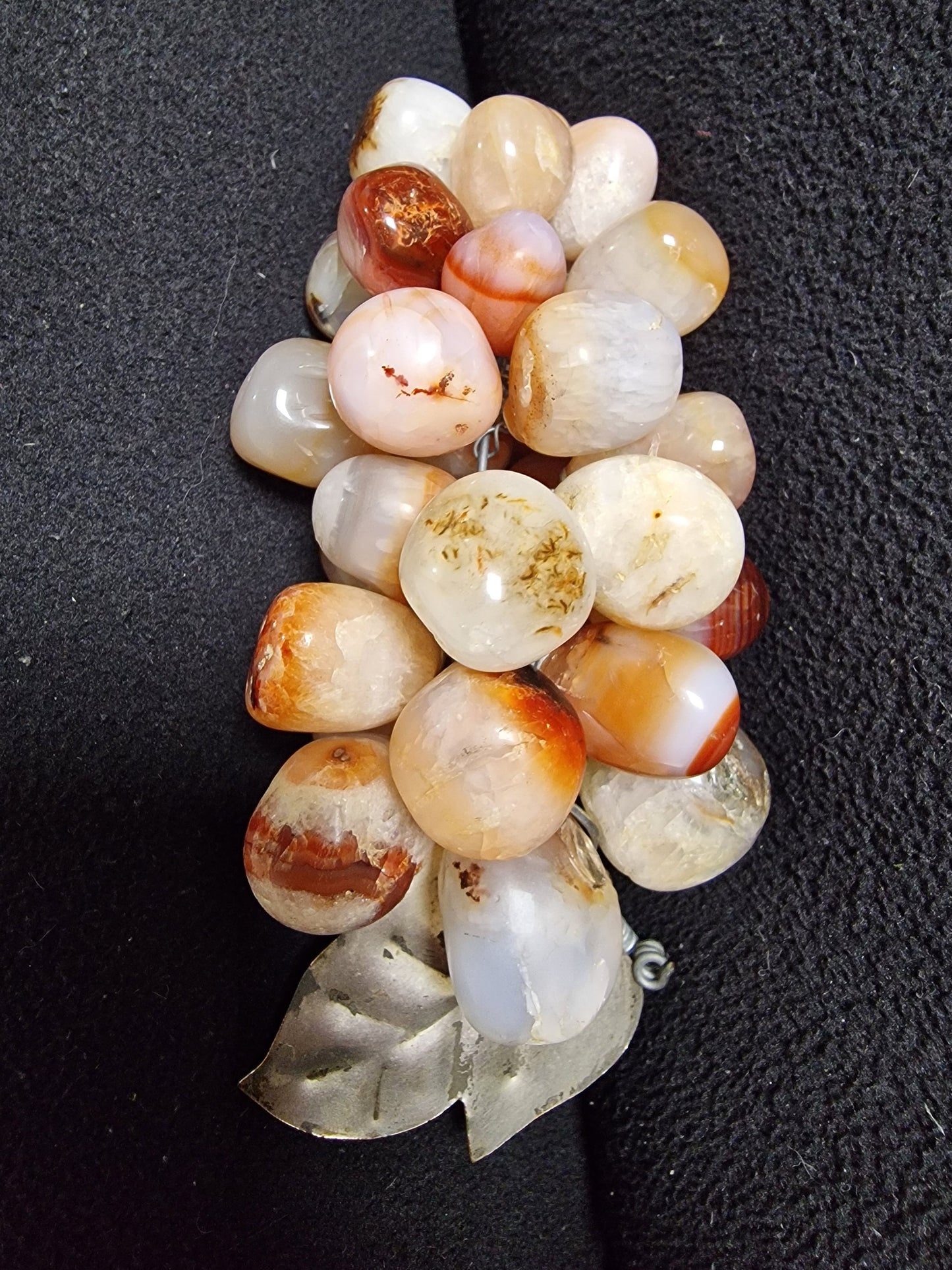 Vintage Chinese Agate Grape Cluster Carving, Hardstone Fruit Sculpture