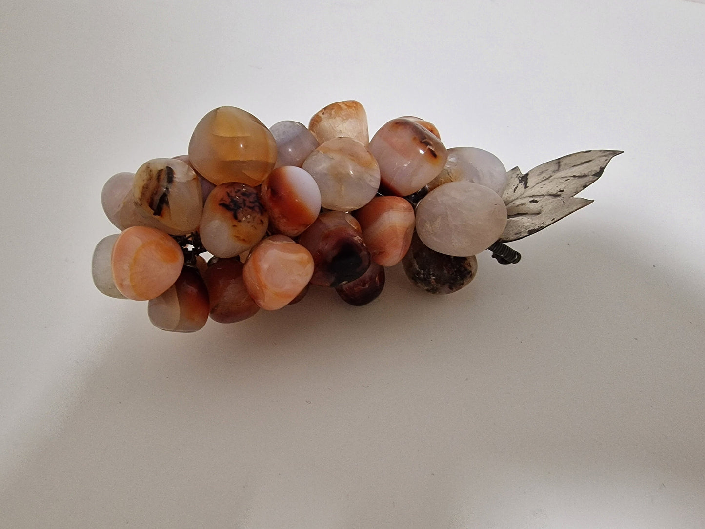 Vintage Chinese Agate Grape Cluster Carving, Hardstone Fruit Sculpture