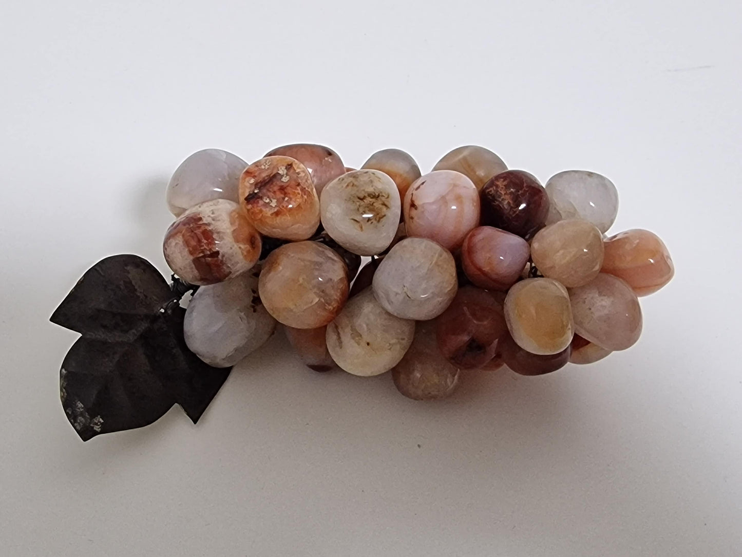 Vintage Chinese Agate Grape Cluster Carving, Hardstone Fruit Sculpture