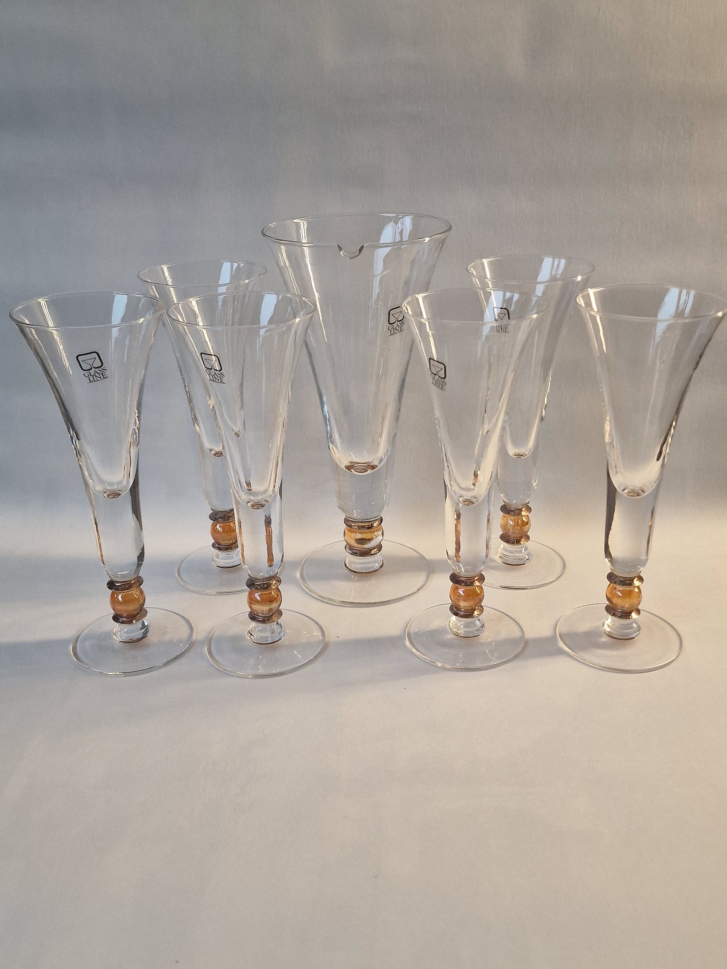 Carlo Moretti Murano Champagne Flutes with Gold Ball Stem, Italian Glass Set spumante