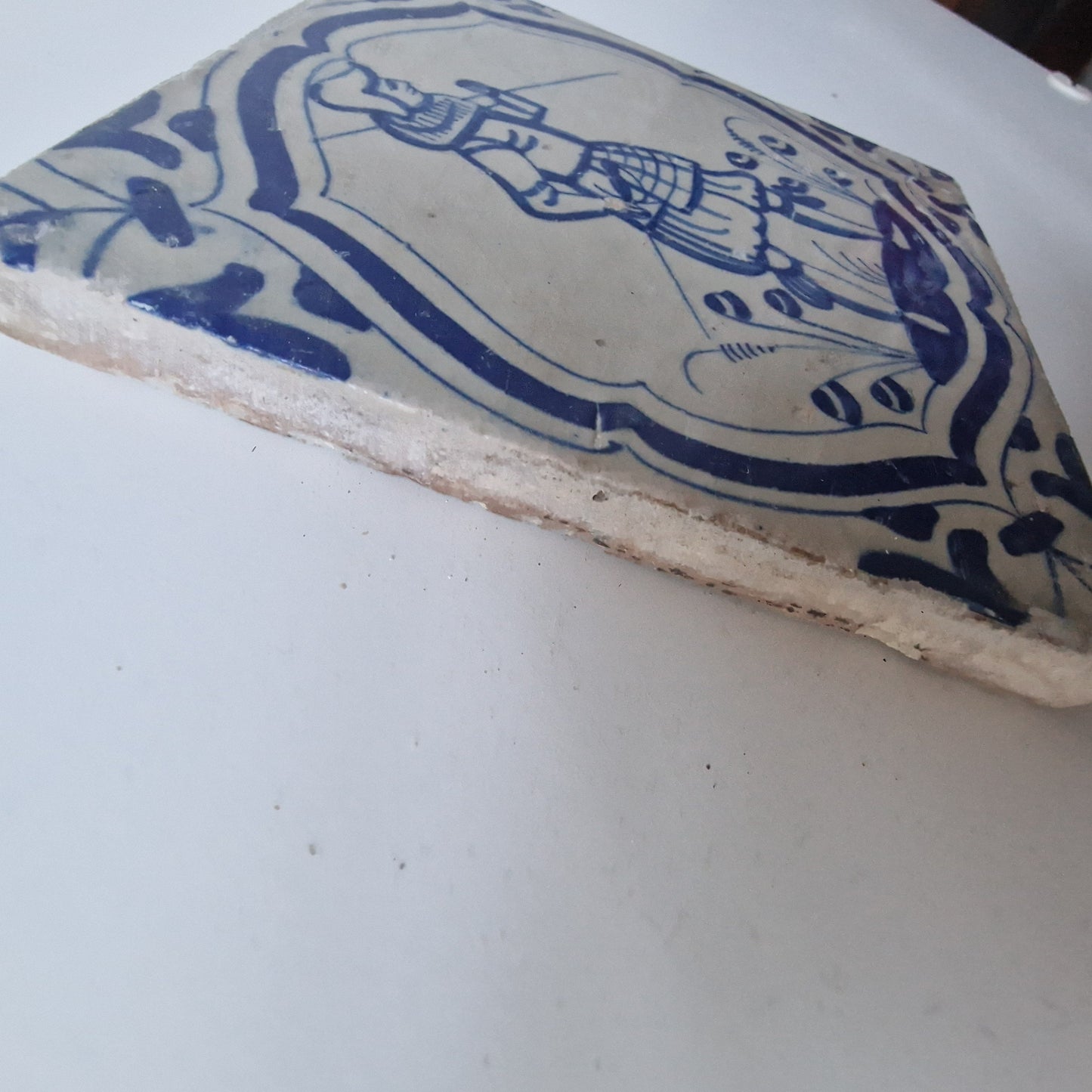 Antique Delft Blue Tile, Dutch Soldier, ca 1625