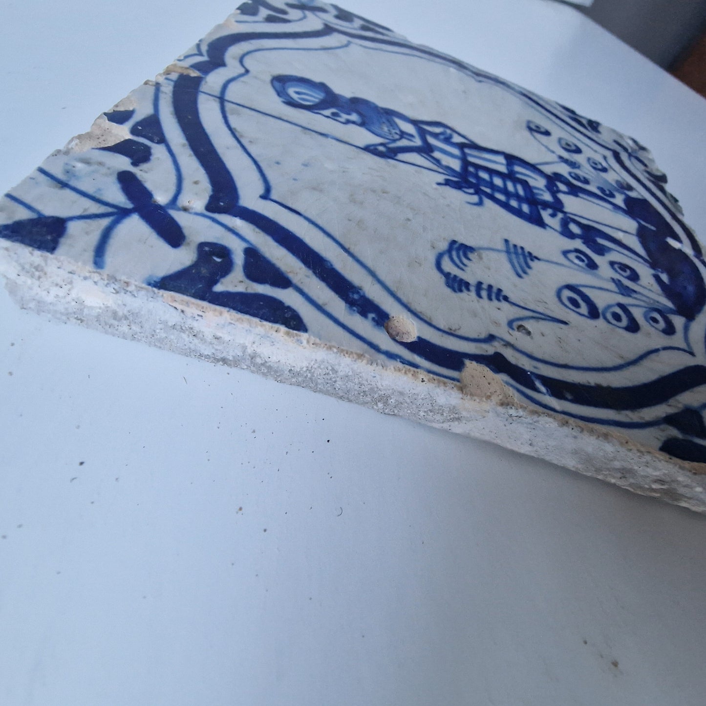 Antique Dutch Delft Tile, Meander Soldier Motif, ca 1625