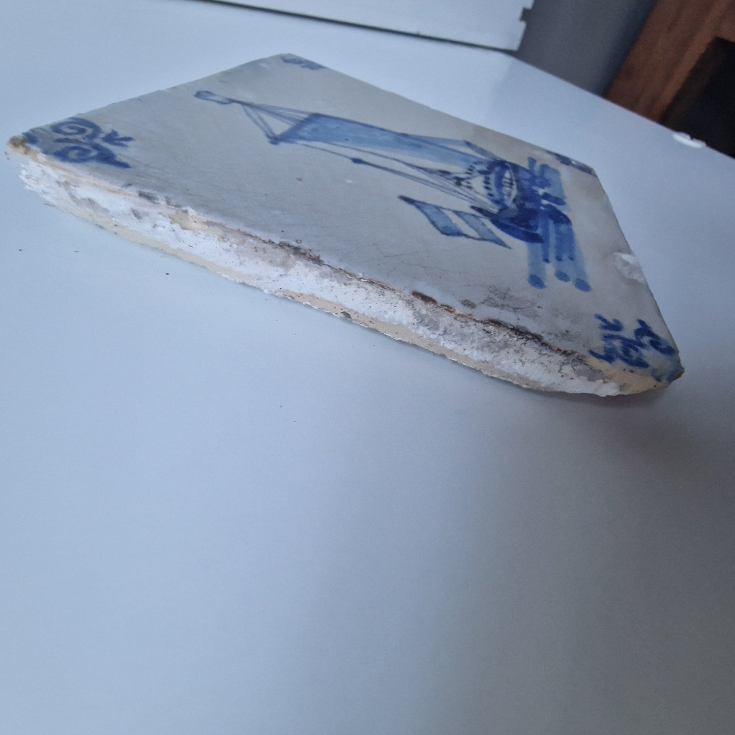 Dutch Delft Tile – 17th Century Ship, Ossenkop Motif