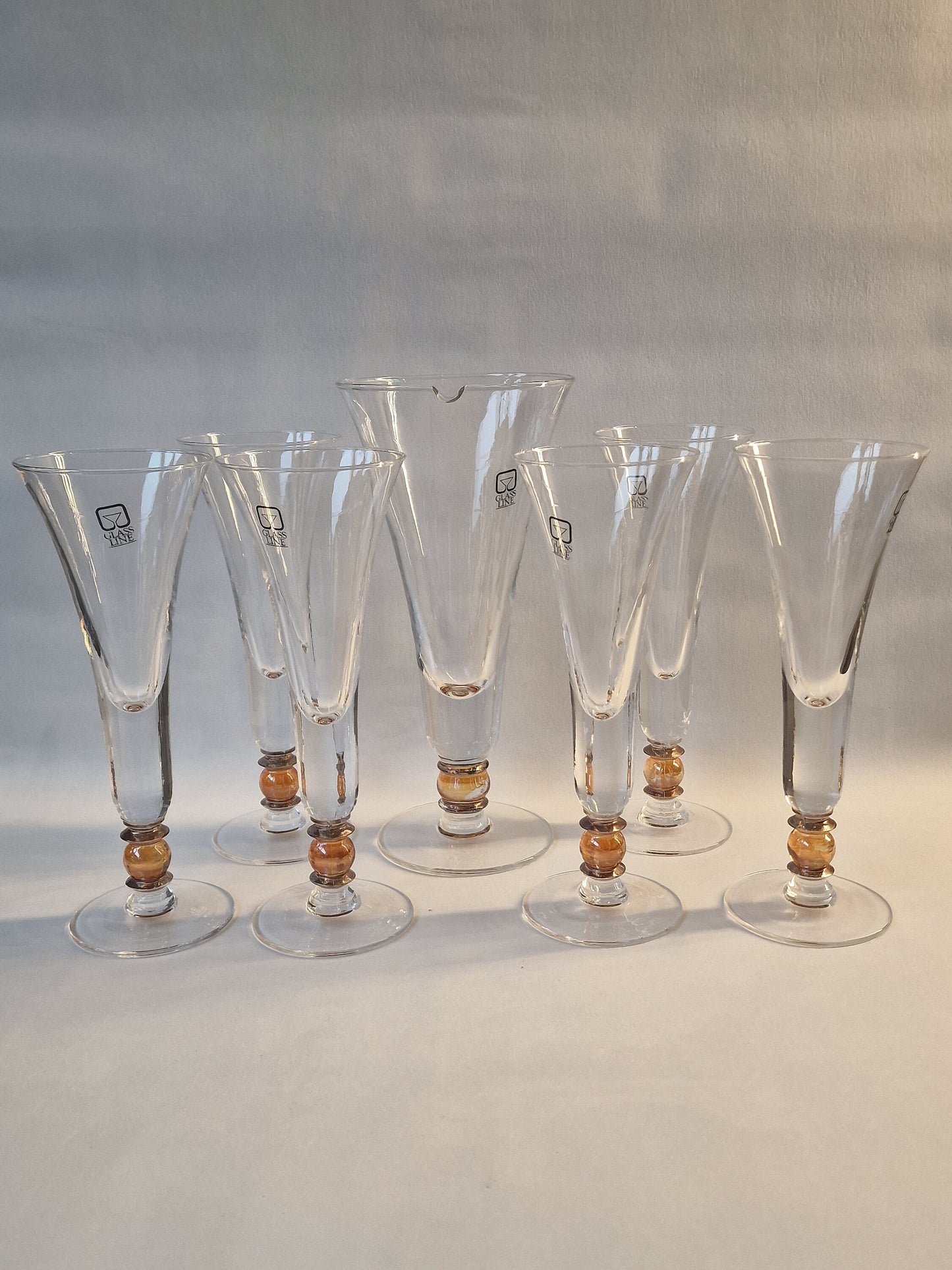 Carlo Moretti Murano Champagne Flutes with Gold Ball Stem, Italian Glass Set spumante