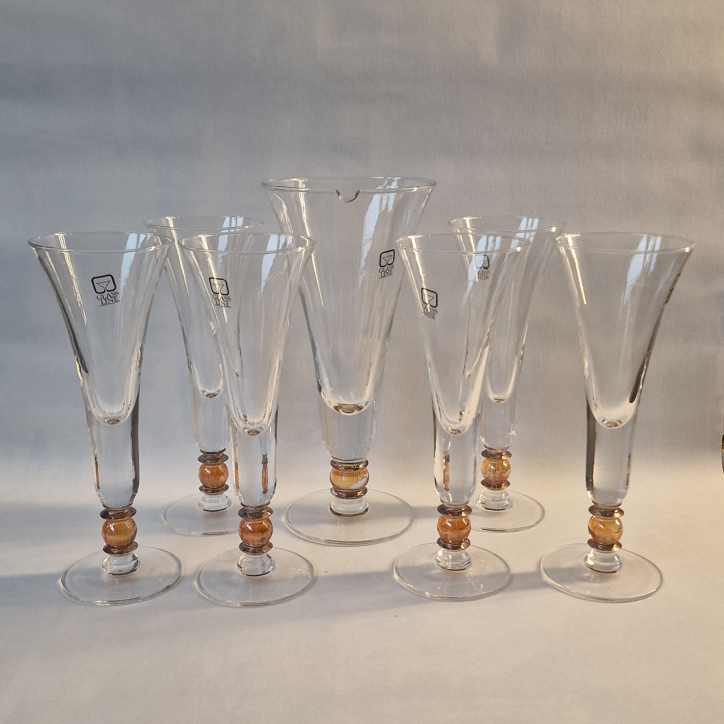 Carlo Moretti Murano Champagne Flutes with Gold Ball Stem, Italian Glass Set spumante