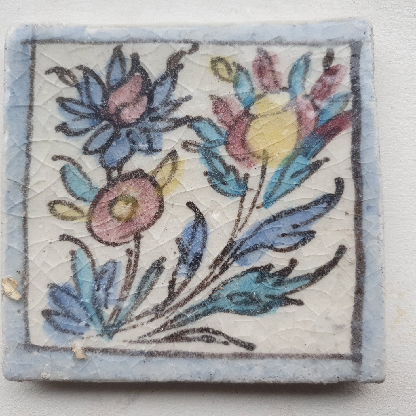 3 tiles thick handmade handpainted vintage midcentury collector tiles, polychrome eastern oosterse oosters iznik ?