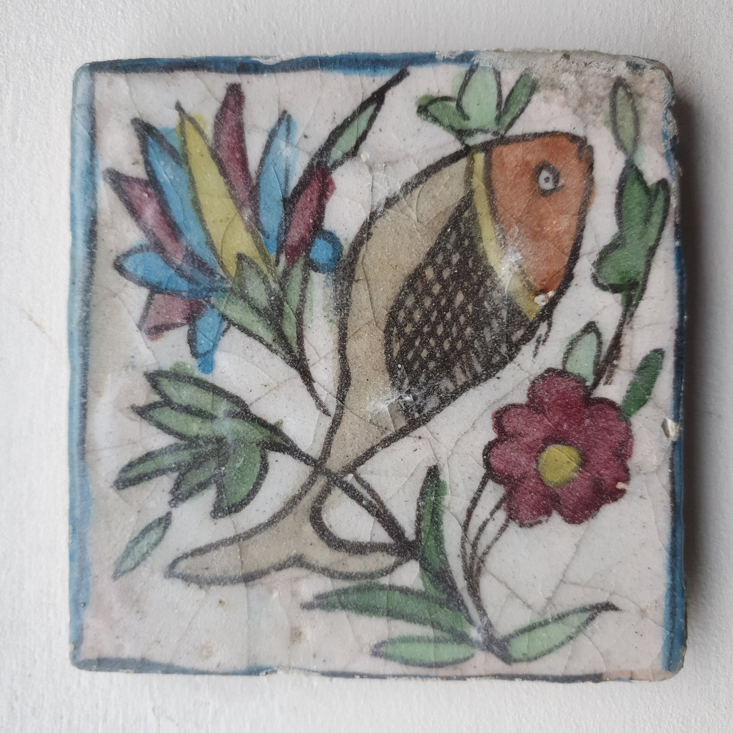 3 tiles thick handmade handpainted vintage midcentury collector tiles, polychrome eastern oosterse oosters iznik ?