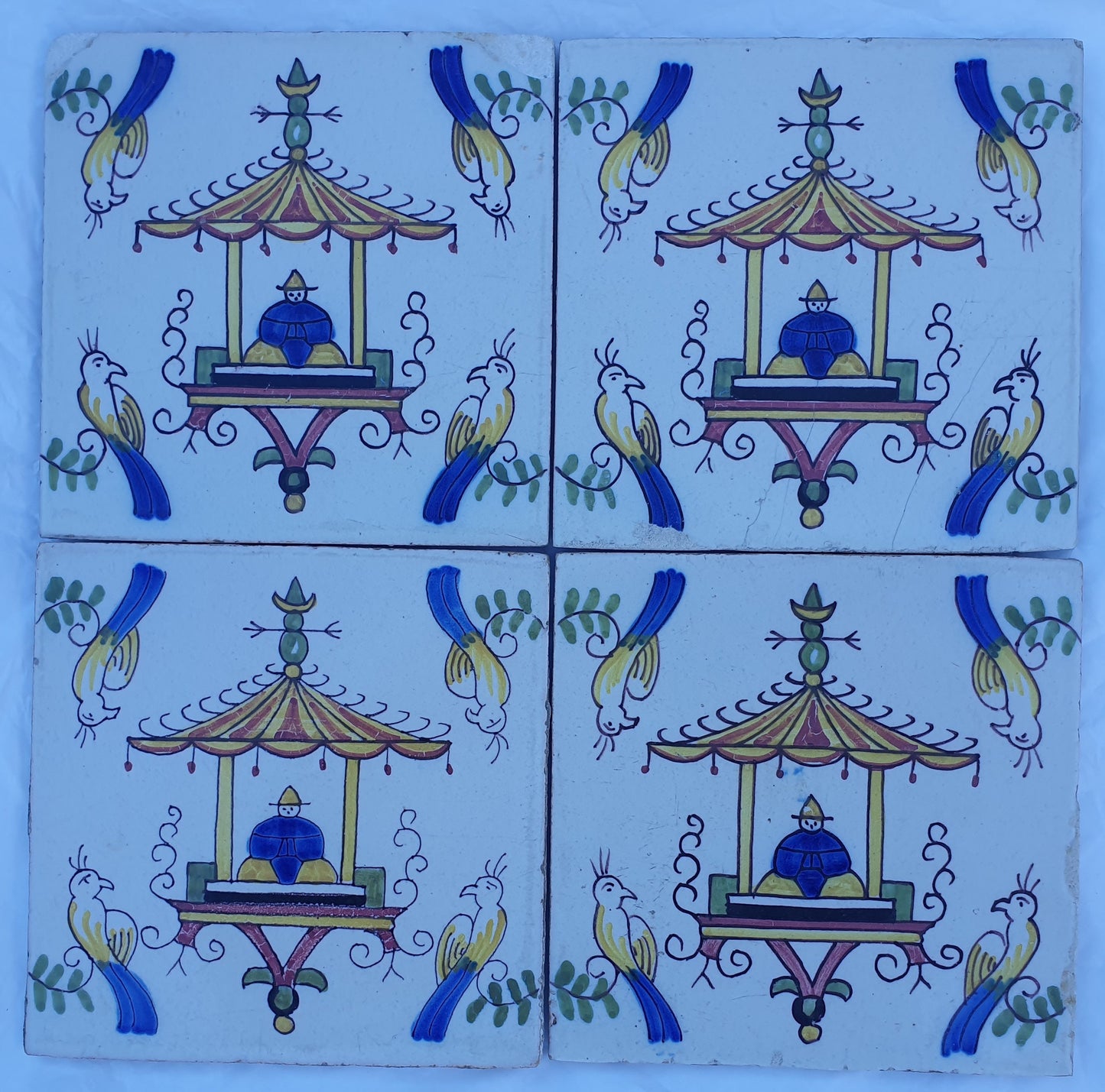 Rare Makkum Tile Set, Dutch Chinoise Polychrome, 19th Century