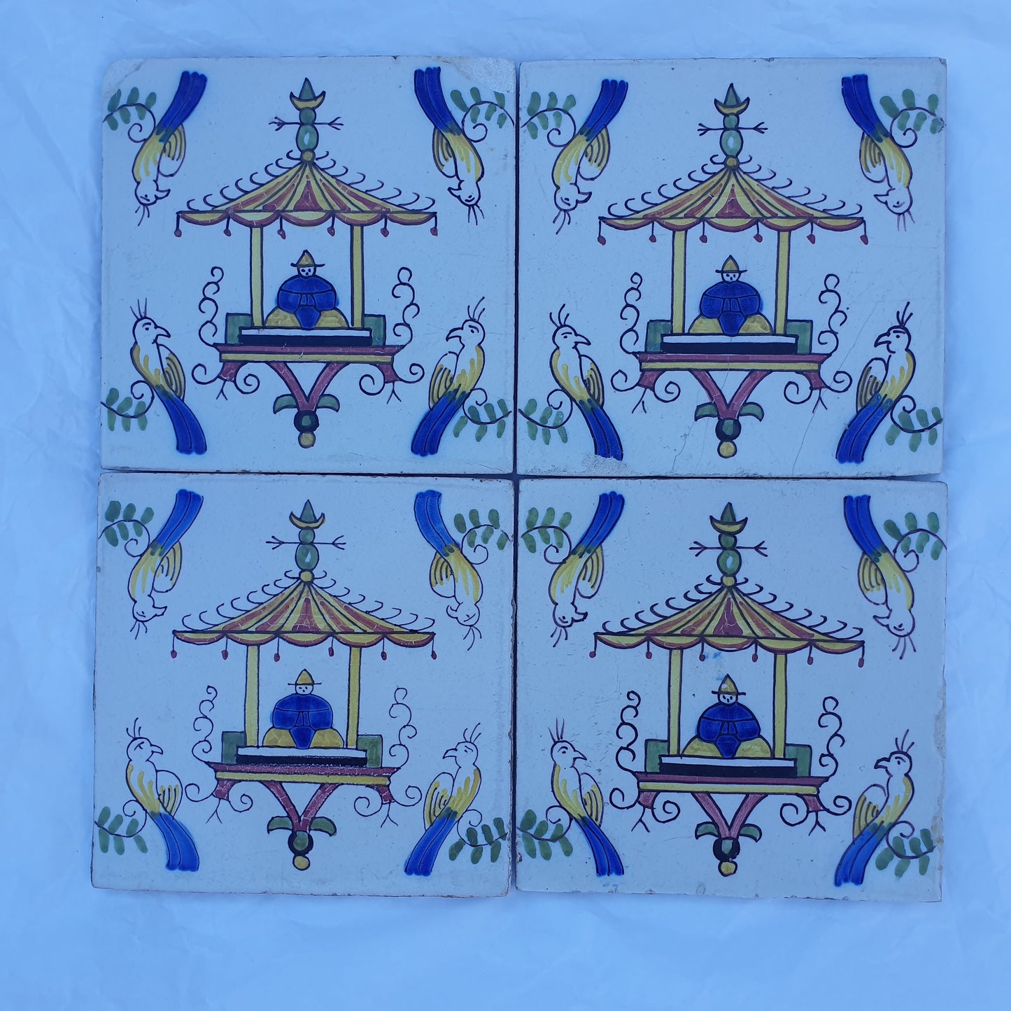 Rare Makkum Tile Set, Dutch Chinoise Polychrome, 19th Century