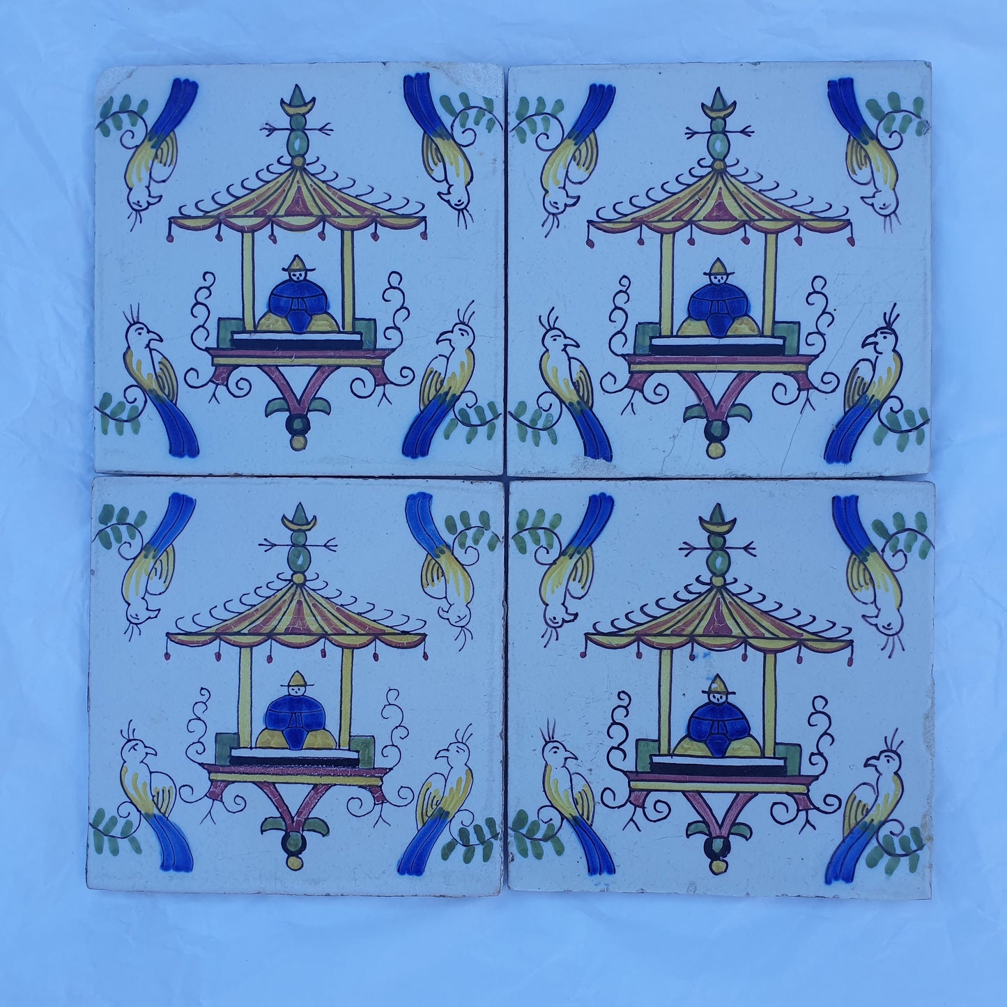 Rare Makkum Tile Set, Dutch Chinoise Polychrome, 19th Century