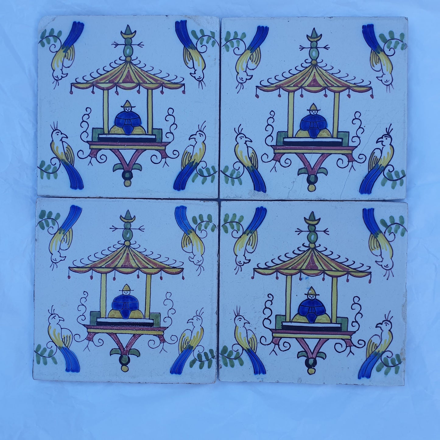Rare Makkum Tile Set, Dutch Chinoise Polychrome, 19th Century