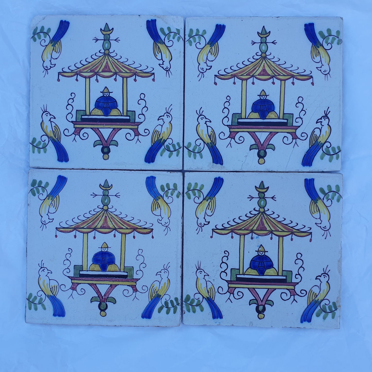 Rare Makkum Tile Set, Dutch Chinoise Polychrome, 19th Century