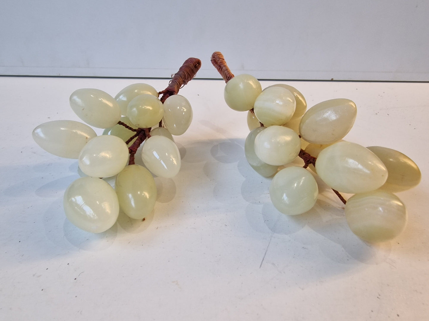 Antique Chinese Jade Grapes, Pale Green Carved Hardstone Clusters
