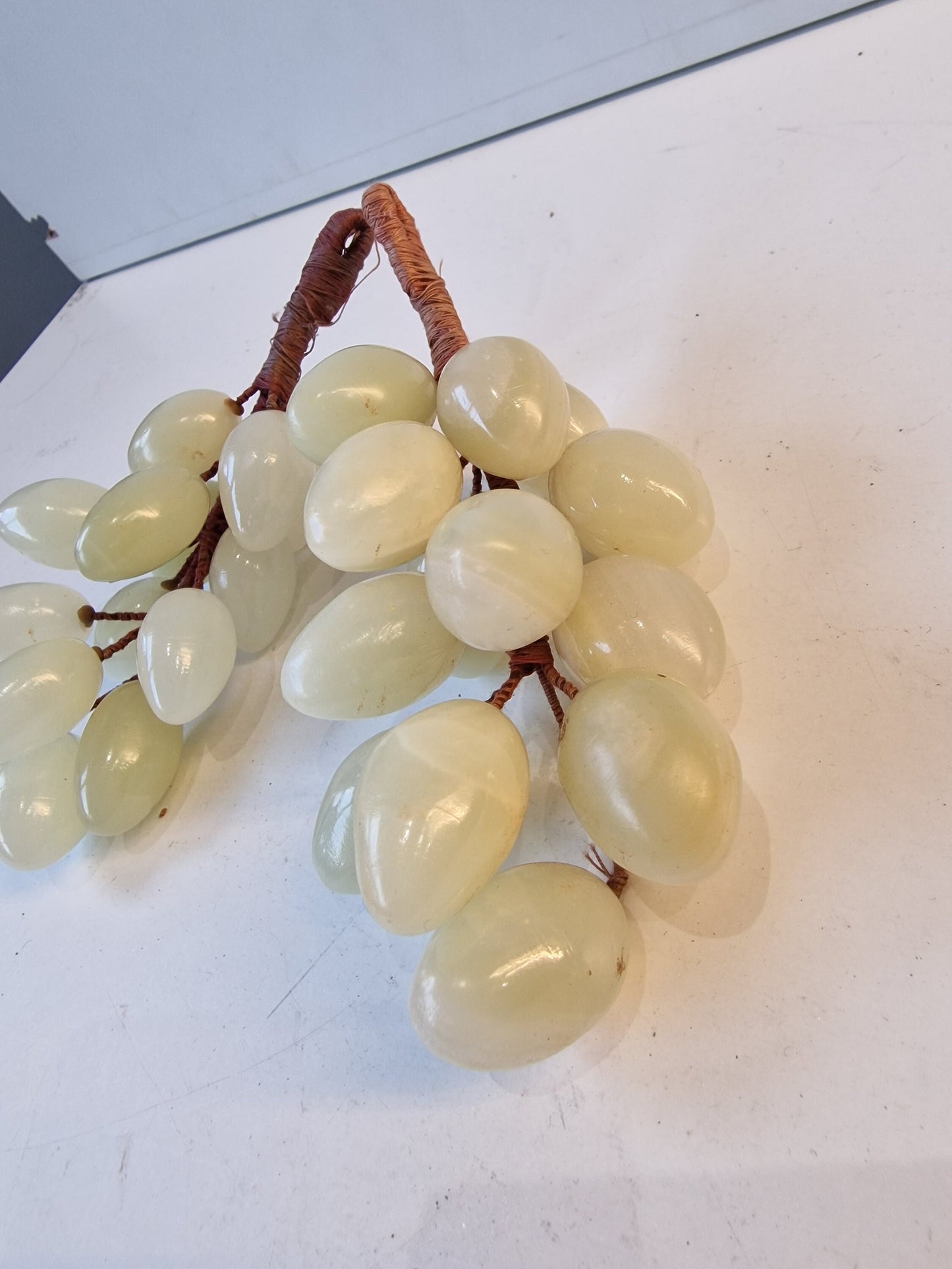 Antique Chinese Jade Grapes, Pale Green Carved Hardstone Clusters