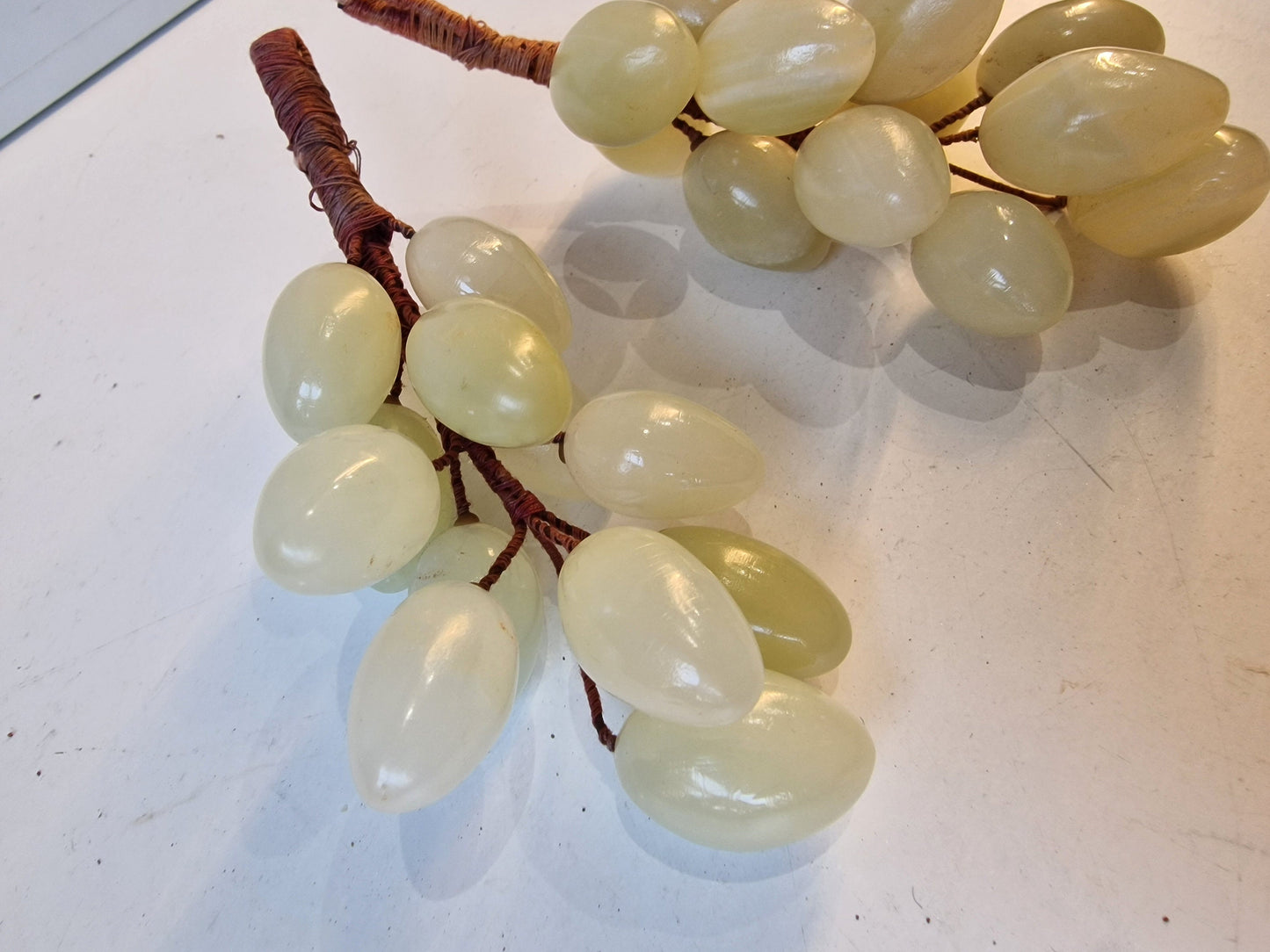 Antique Chinese Jade Grapes, Pale Green Carved Hardstone Clusters