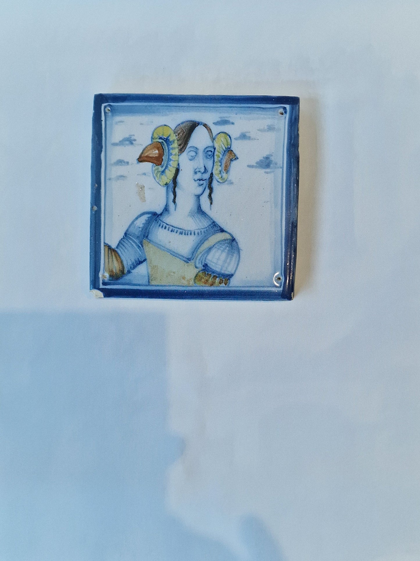 Polychrome Pottery Tile, Woman with Rams Horns, After Guido di Safino