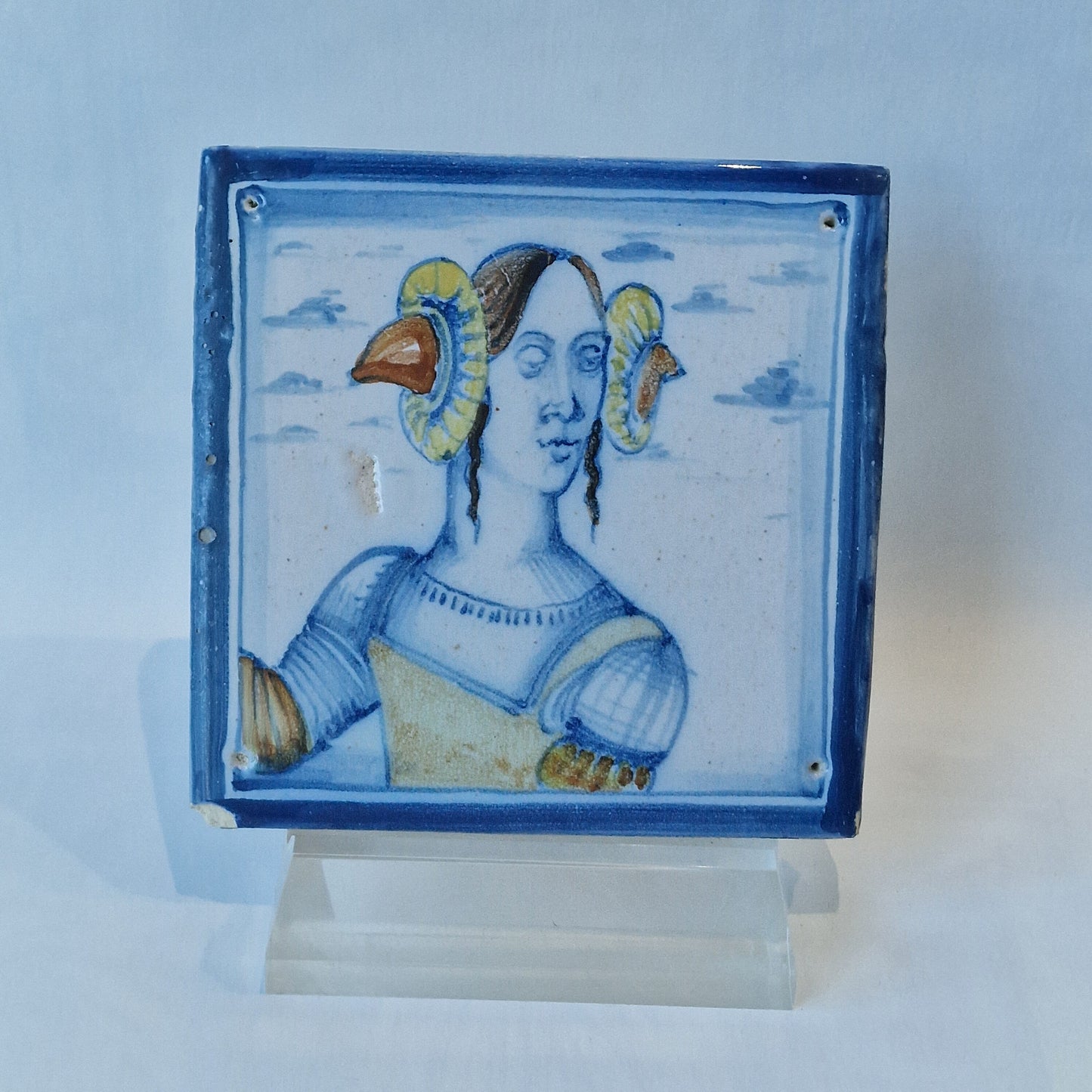 Polychrome Pottery Tile, Woman with Rams Horns, After Guido di Safino
