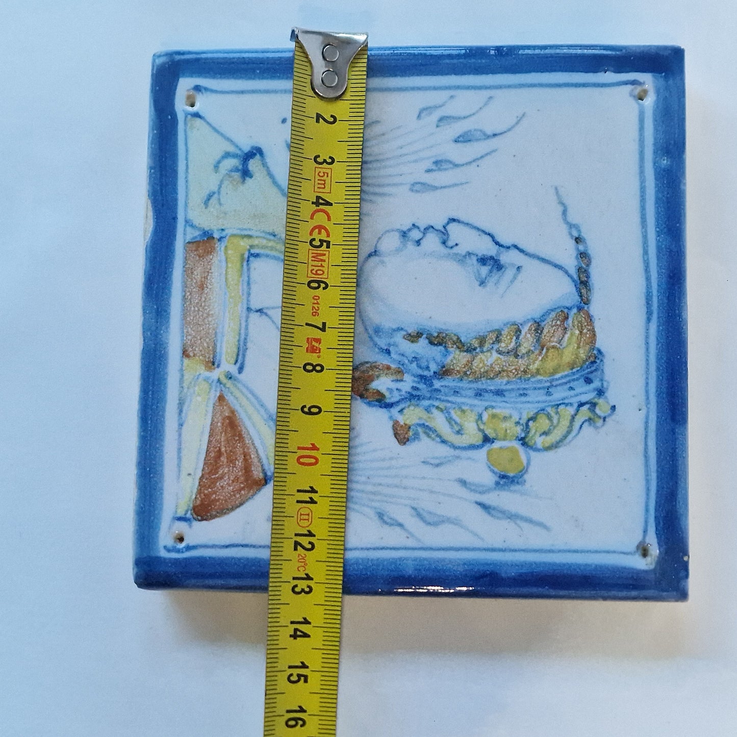 Polychrome Portrait Tile, Italian Antwerp Style, Rare Collector Item (13 x 13 cm)