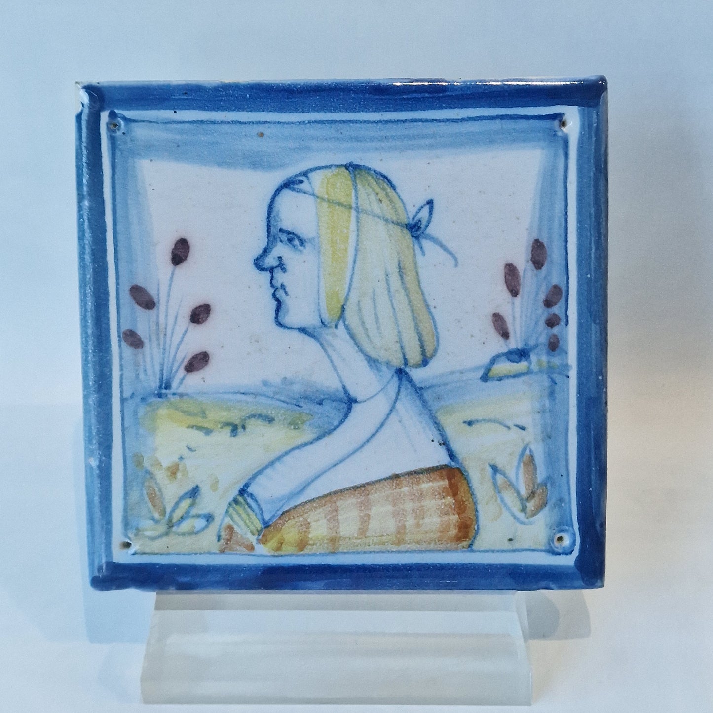 Italian Pottery Tile, Guido di Safino Style, Polychrome Collectible (13x13 cm)